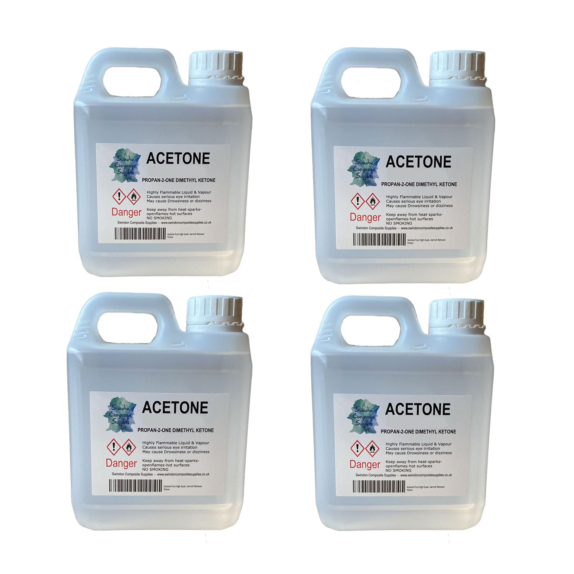 Acetone - Nail Varnish Remover- Solvent & Degreaser - 1Litre - 1000ml (1L Jerrycan x 4)