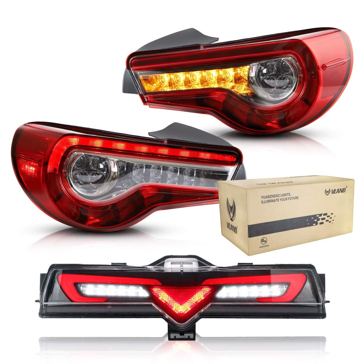 VLAND Tail Lights for 2012-2019 GT86 & BRZ & FRS LED Rear Light Fog Back Lamp with Dynamic Indicator