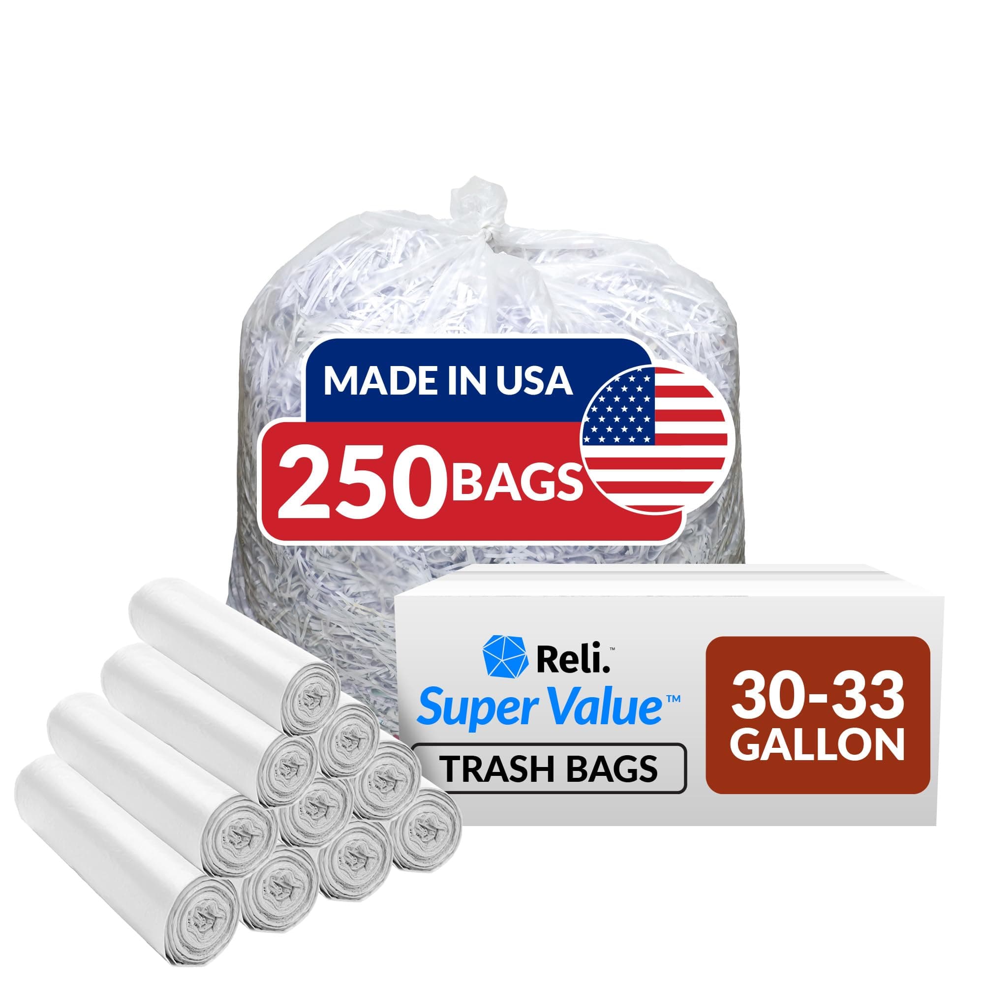 Reli. Trash Bags, 33 Gallon (250 Count) (Clear) - High Density, 30-35 Gallon