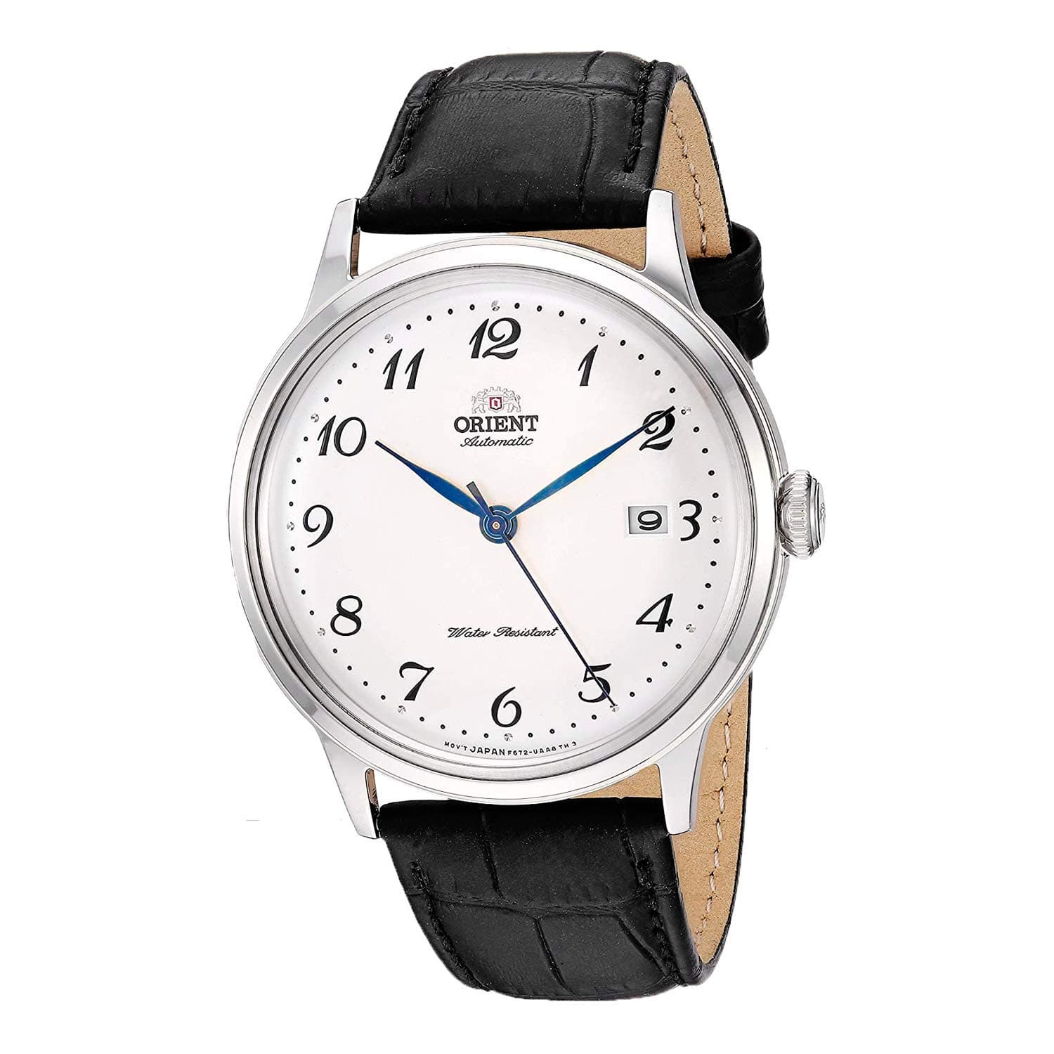 Orient Men's 'Bambino Version 5' Japanese Automatic Stainless Steel and Leather Watch, Color:Black (Model: RA-AC0003S10A)