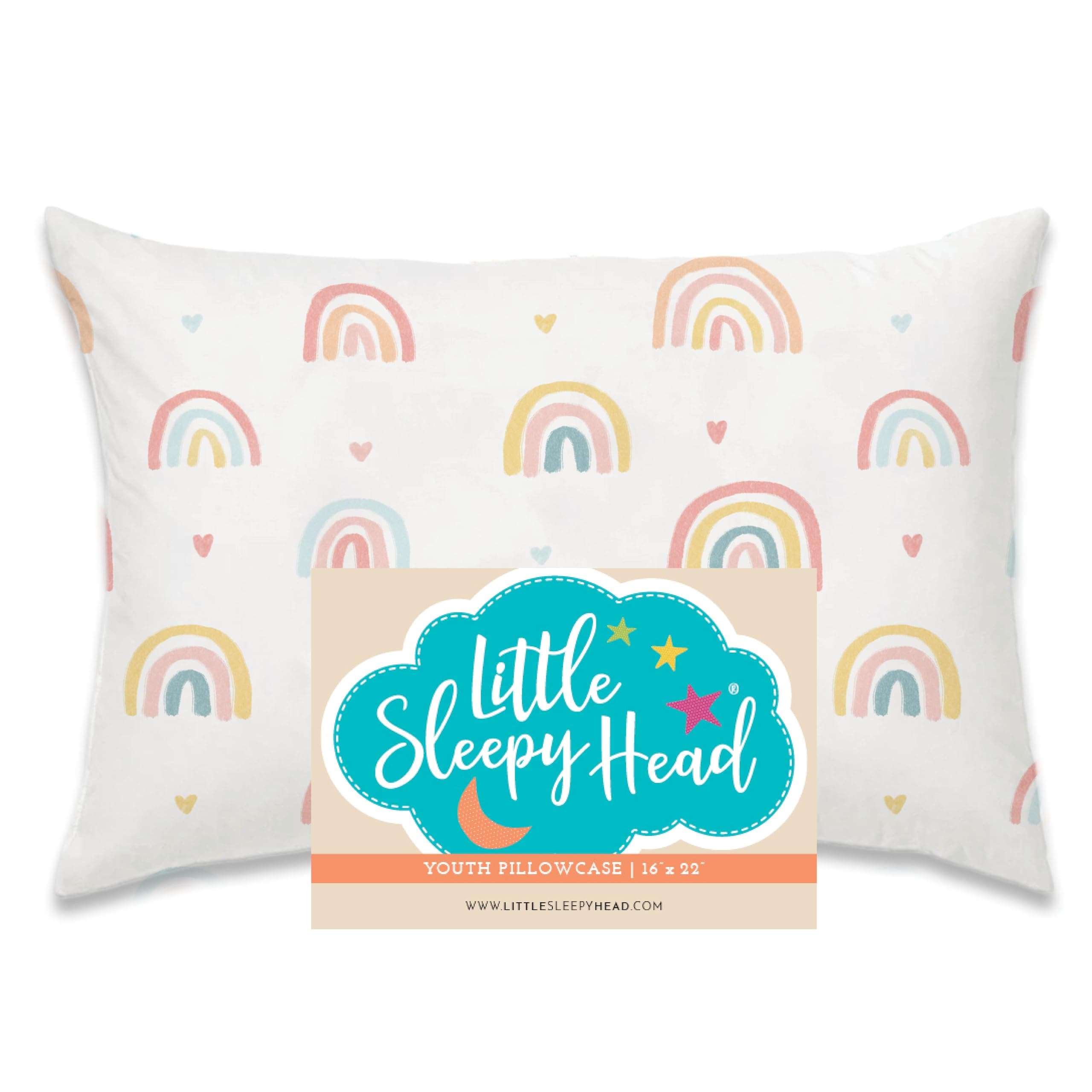 Little Sleepy Head Youth Pillow Case - 100% Made Cotton & Hypoallergenic Pillow Case - Snug Fit Envelope Pillowcase Enclosure - Youth Pillow 16x22 Size - (Rainbows) Design Travel Pillow Cover