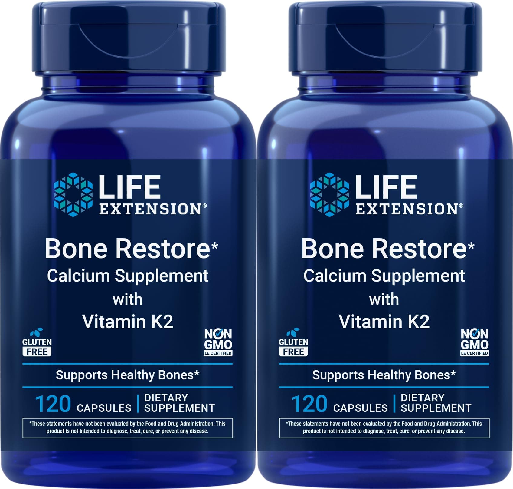 Bone Restore Calcium Supplement with Vitamin K2, 120 Capsules (Pack of 2)