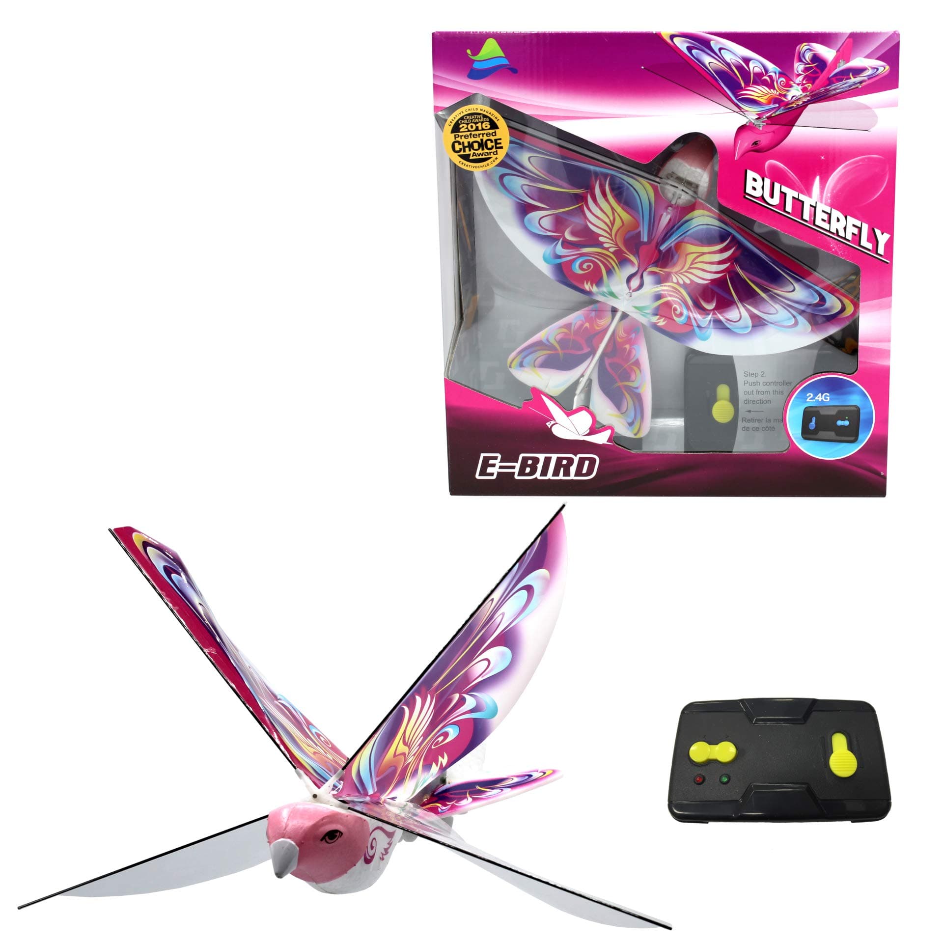 MukikiM eBird Pink Butterfly - 2016 Creative Child Preferred Choice Award Winning Flying RC Toy - Remote Control Bionic Bird (With USB Charging Function)