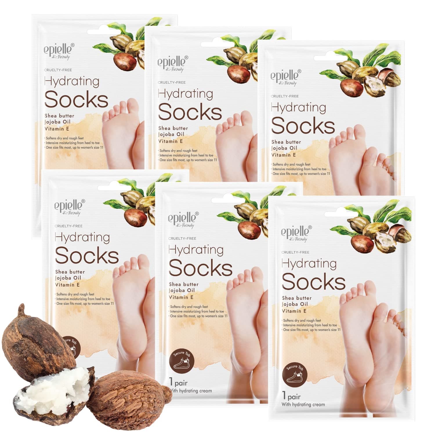 New Hydrating Foot Masks (Socks 6pk) for Cracked feet, Dry Heels, Toes and Callus Shea Butter + Jojoba Oil + Vitamin E moisturize feet & Soften cuticles, Thanksgiving Gift Stocking Stuffer