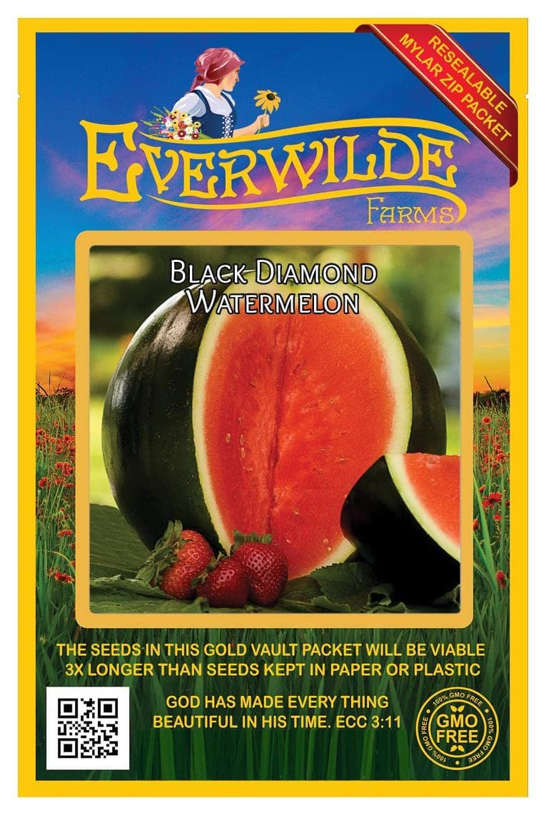 Everwilde Farms40 Black Diamond Watermelon Seeds - Gold Vault Seed Packet