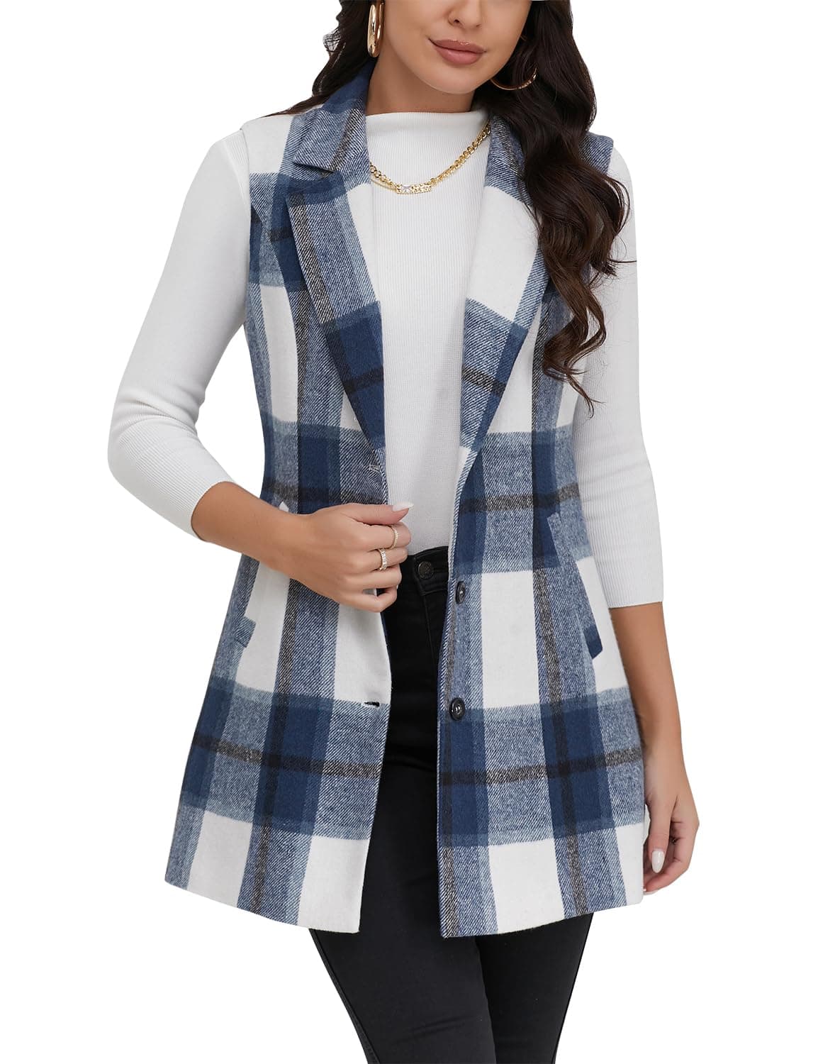 Plaid Vest for Women Fall Winter Sleeveless Blazer Jackets