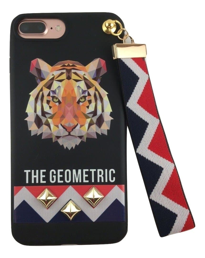 iPhone 7 Plus Case, GLIMMER [Geometric Animal Series] with 3D Stud Rivet & Tri-Color Supporting Strap, Soft TPU (TIGER)