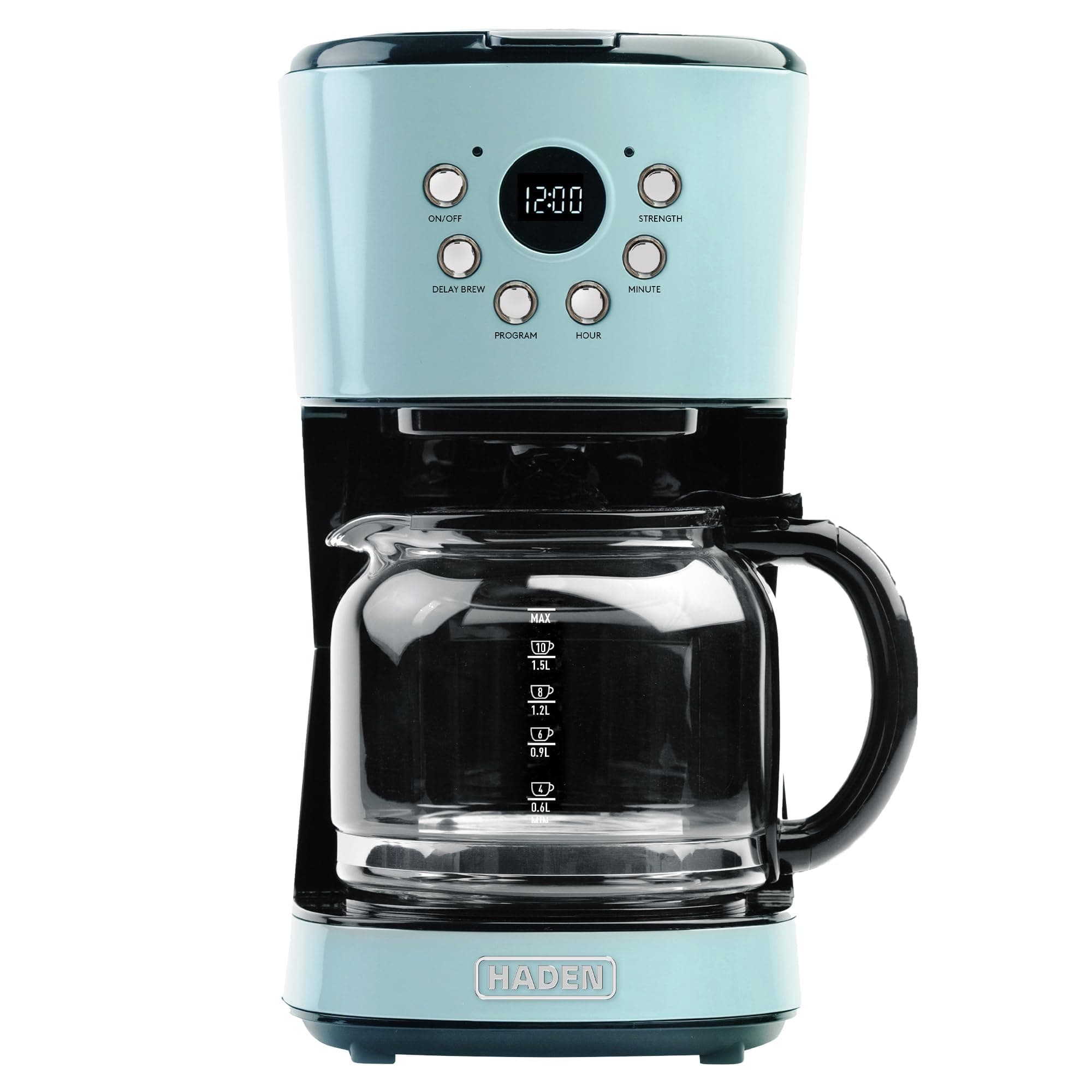 Innovative 12 Cup Capacity Programmable Ergonomic Vintage Retro Home Countertop Coffee Maker Machine with Glass Carafe Pot, Turquoise Blue