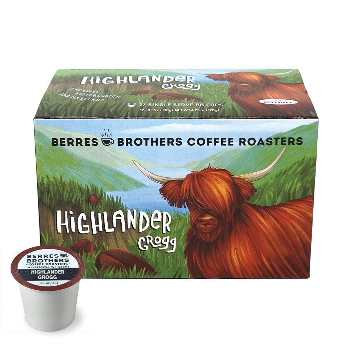 Berres Brothers Highlander Grogg Coffee K Cups K Pods 12 Count Single Serve Pods for Keurig K Cups Coffee Makers, Flavored Medium Roast Coffee