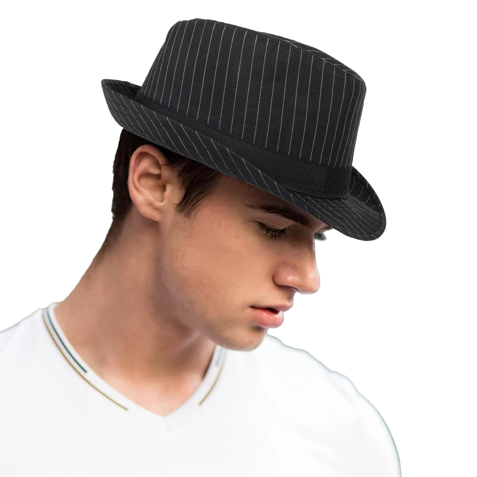 Mens 1920s-Fedora Hat Gangster-Hat Black Short Brim Trilby Hat for Men Women Gatsby-Costume (Size:M)