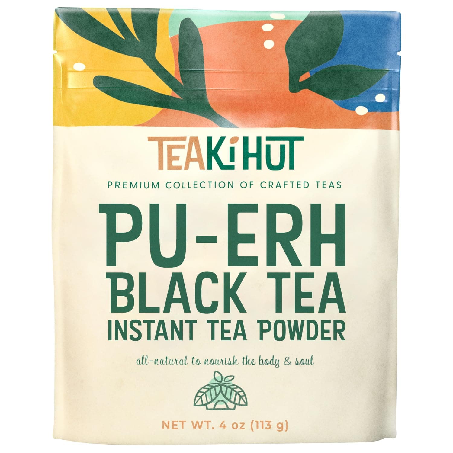 TEAki Hut Instant Pu-erh Tea Powder 4 oz, Low-Carb, Low-Calorie Powdered Pu'erh Tea for Hot & Cold Tea Beverages, Refreshing Instant Tea Powder for Lattes, Smoothies, Cocktails & Baked Goods