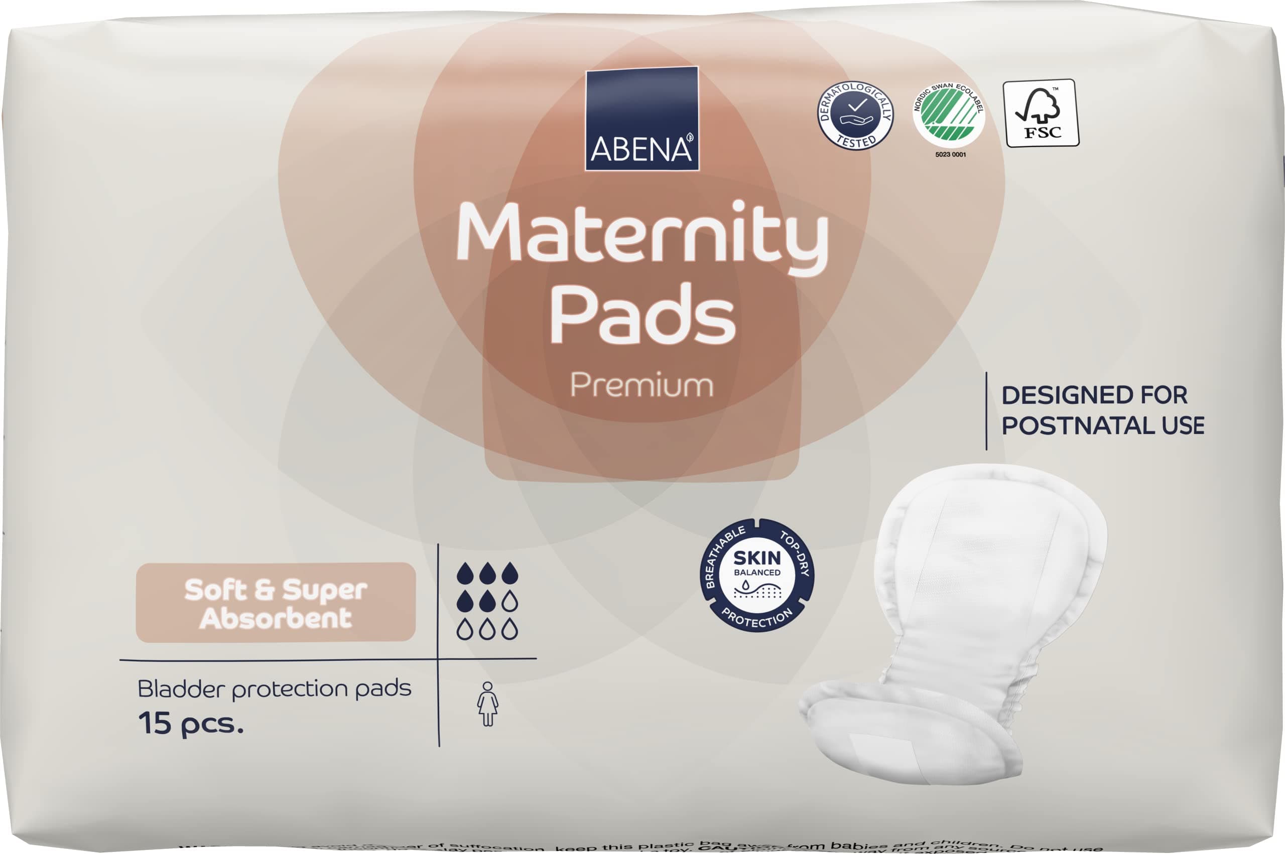 Abena Premium Maternity Pads for Women Super Absorption, Soft Disposable Pads, Breathable and Skin Friendly for After-Delivery Incontinence, Postpartum Essentials, Maternity Pads After Birth, 15 Count
