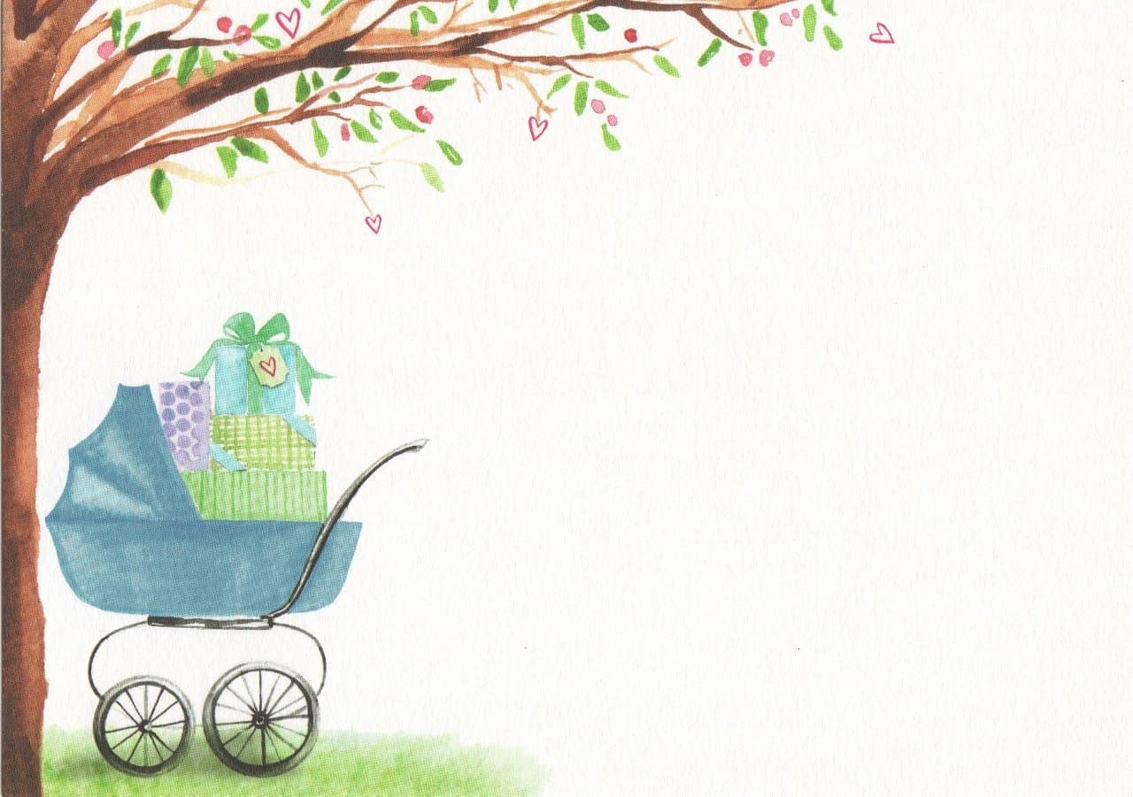 Blue Baby Carriage with Gifts Printable Baby Shower or Announcement Cards