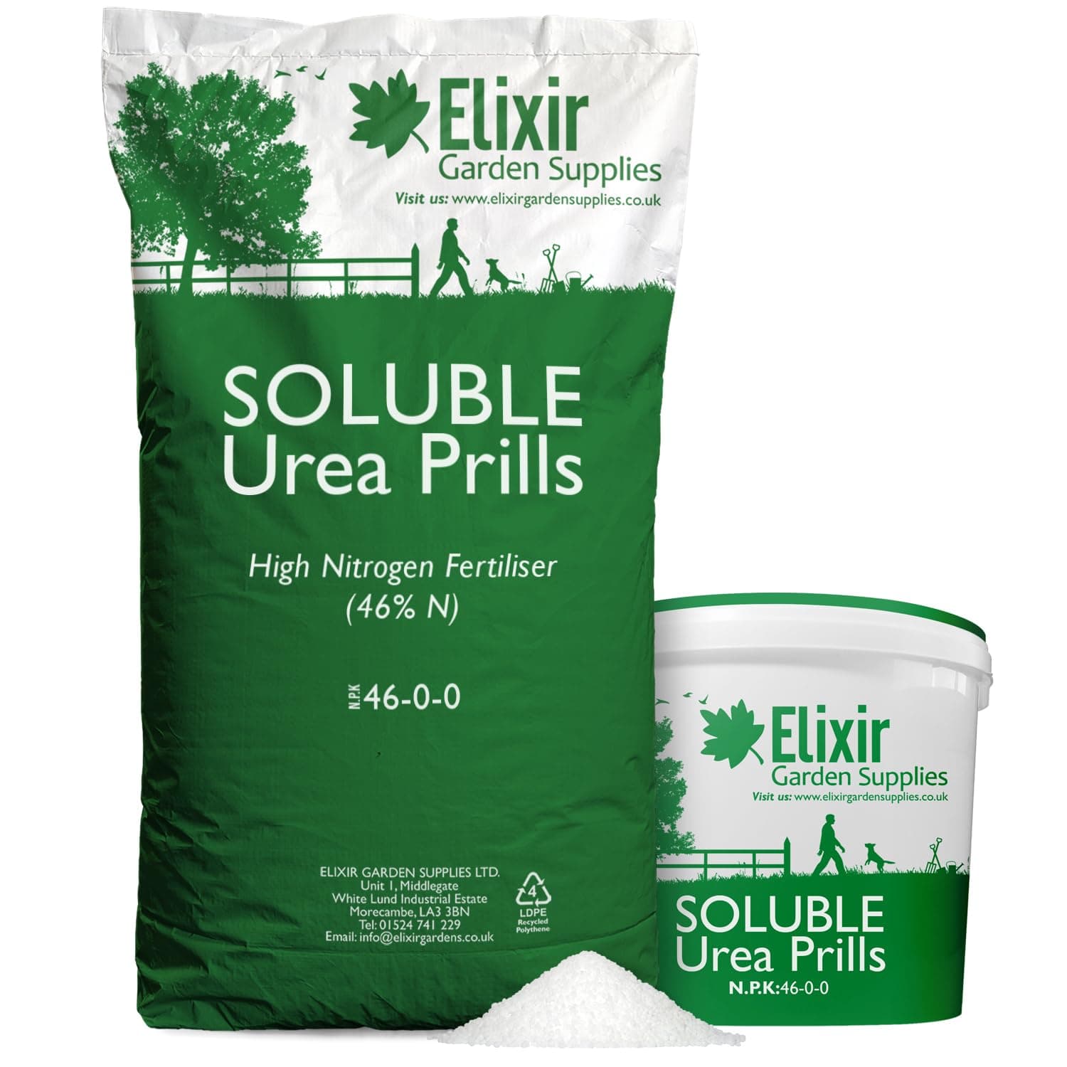 Elixir Gardens Urea Prills (46% Nitrogen) Water-Soluble Fast-Release Fertiliser, Feed & Top Dressing (N.P.K: 46-0-0) | Grass, Lawn & Turf, Shrub, Tree & Plant Foliage Boost | 5kg Bag