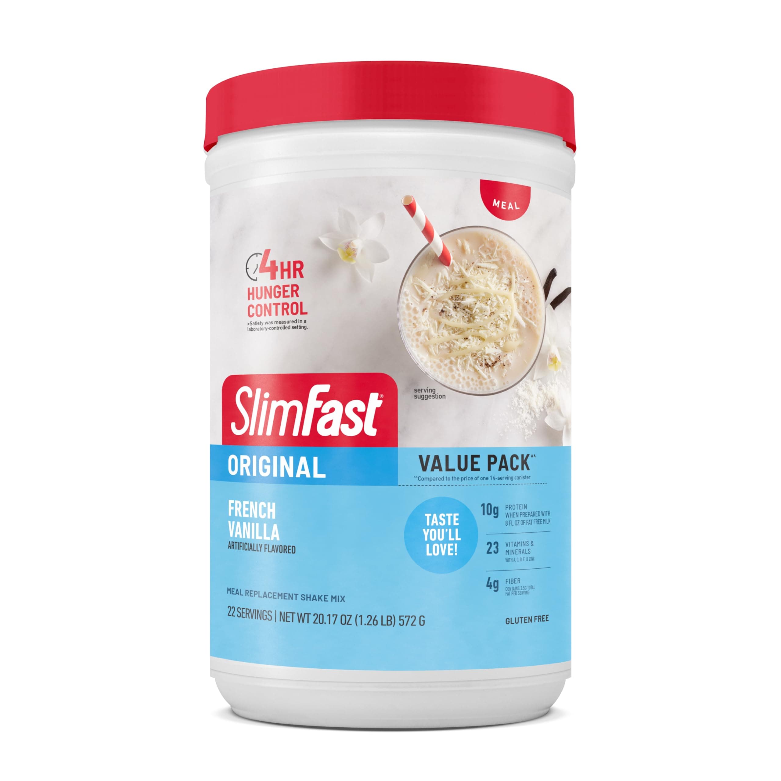 SlimFast Meal Replacement Powder, Original French Vanilla, Weight Loss Shake Mix, 10g of Protein, 22 Servings