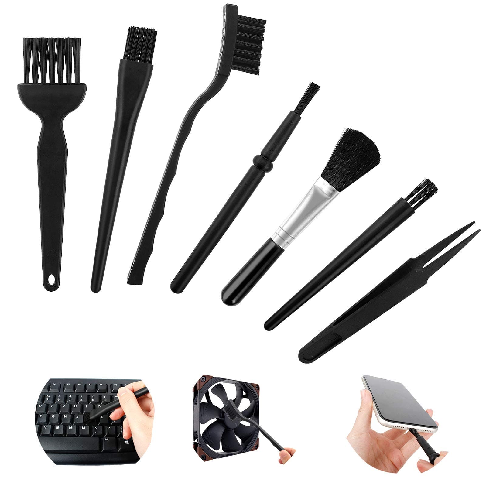 7 In 1 Anti Static Cleaning Brush Set Keyboard Brush Multipurpose Conductive Ground ESD Plastic Handle Nylon Dust Cleaning Brush Kit For Computer Camera ESD Tablet Mobiles Motherboard