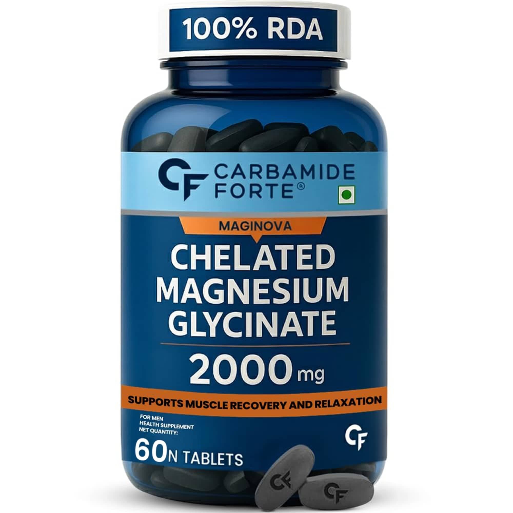 Carbamide Forte Chelated Magnesium Glycinate Supplement 2000mg Per Serving | Magnesium Supplement Supports Muscle Recovery & Better Sleep - 60 Veg Tablets