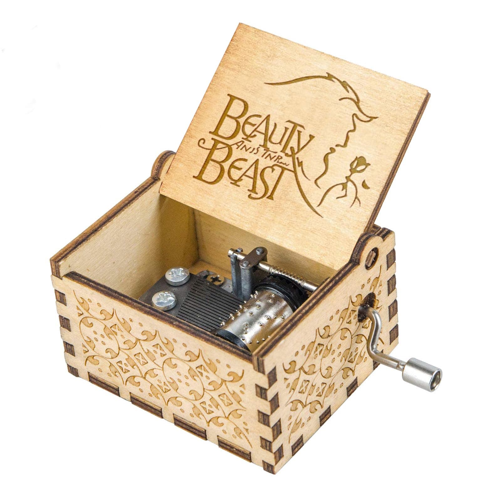 Beauty and The Beast Music Box, Valentine Christmas Birthday Anniversary Wooden Gift for Wife Girlfriend Husband Boyfriend Girl Hand Crank Present