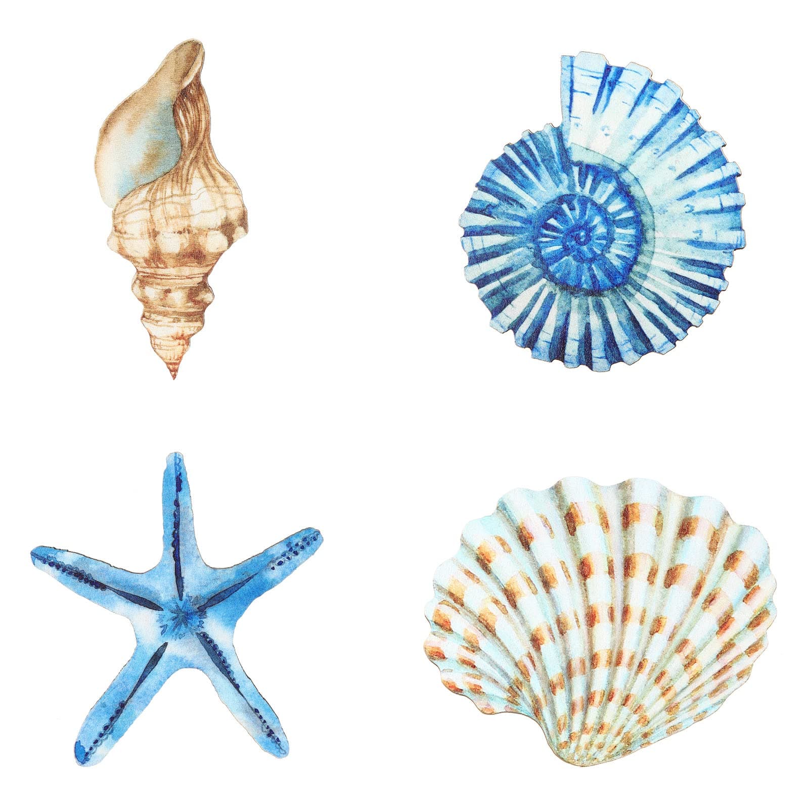 Yookeer 4 Pcs Beach Wall Decor, Wooden Seashell Starfish Wall Decoration, Ocean Coastal Nautical Decorative Art, Rustic Seaside Theme Art for Bathroom Living Room Bedroom Summer Home Decor Gift(Small)