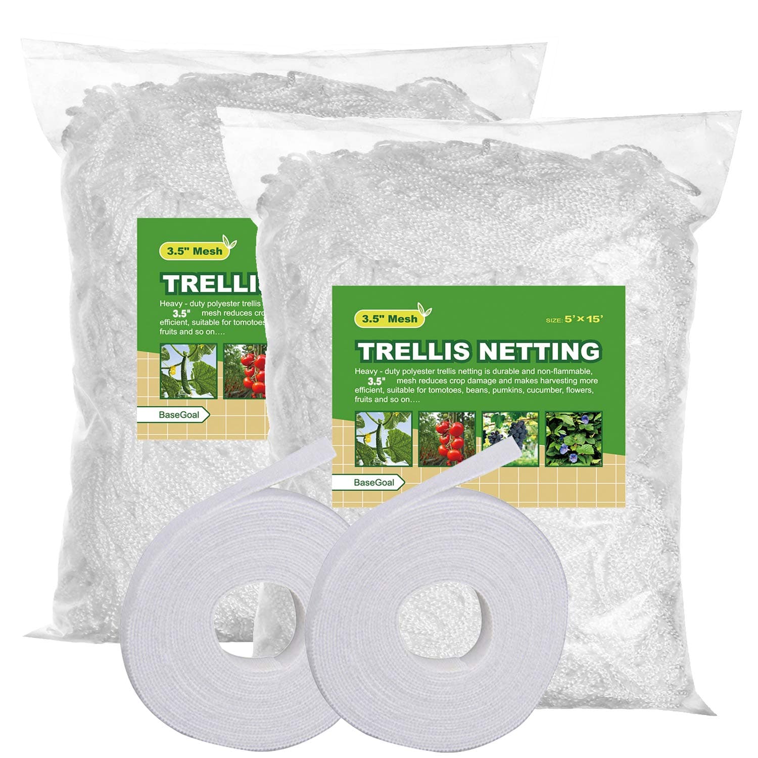 All-Weather Trellis Netting Mesh Plant Garden Vine Growing Flexible String Net (3.5" Mesh 5' x 15'-2Pack)