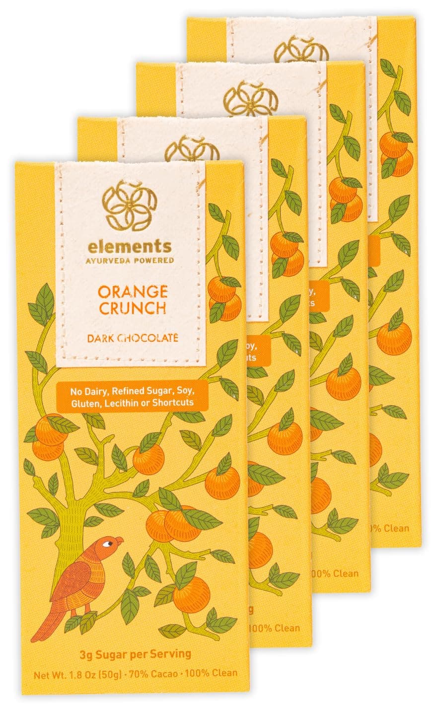 Orange Crunch w/Quinoa & Turmeric - Heavy Metal Tested - Dairy Free Chocolate Bar - Paleo, Gluten Free, Non-GMO, Raw & Organic Chocolate- Ayurveda Healthy Chocolate Bar - 4 Pack
