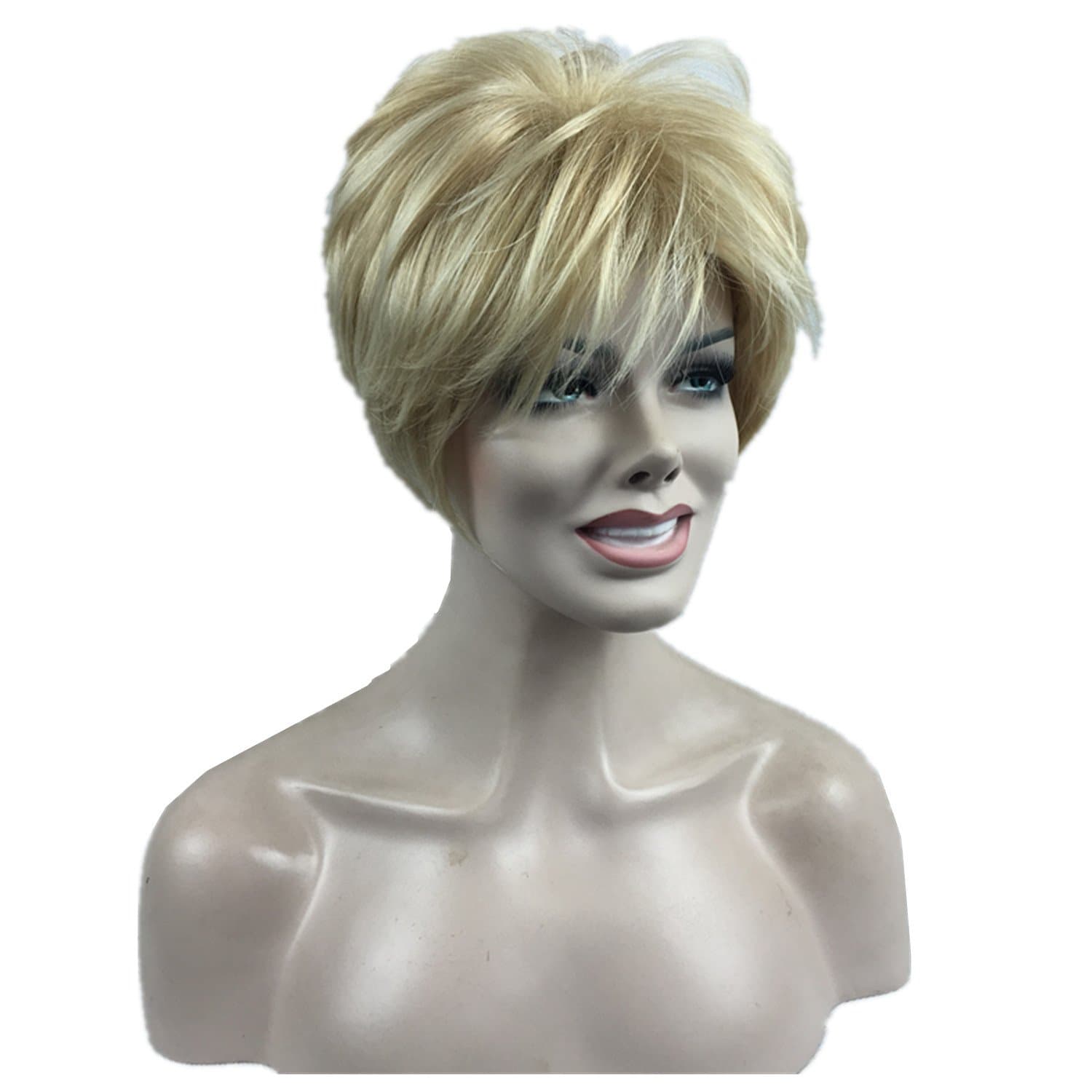 StrongBeauty Women's Short Synthetic Layeres Hair Wig With Side Bang (#24BT613 Golden Blonde Mixed)