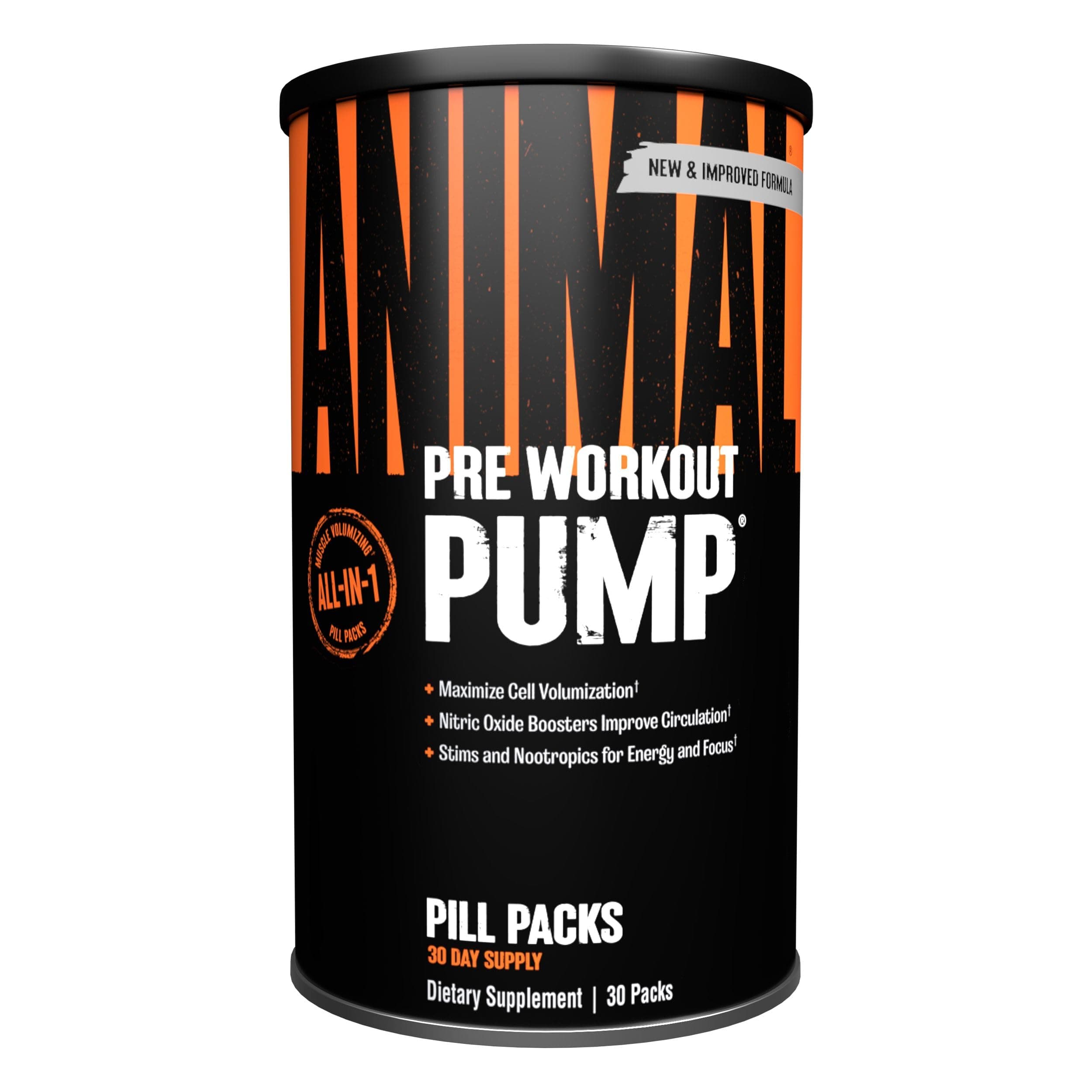 Animal Pump – Preworkout - Vein Popping Pumps – Energy and Focus – Creatine – Nitric Oxide – Easy to Remove Stimulant Pill for Anytime Workouts – 30 Packs