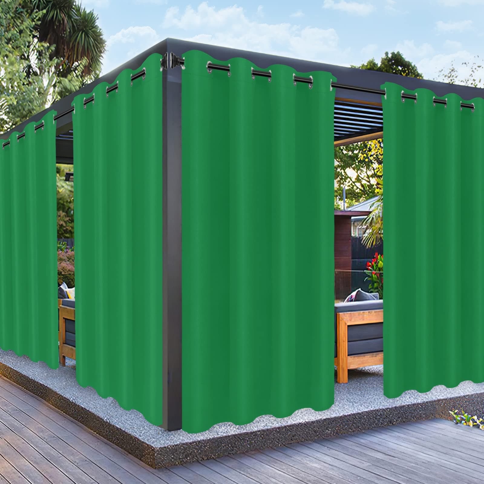 PureFit Outdoor Curtains for Patio Waterproof Weatherproof, UV Resistant Outside Curtains for Gazebo, Front Porch, Pergola, Sun Blocking Privacy Curtain, 52W x 84L inch, 1 Panel, Green