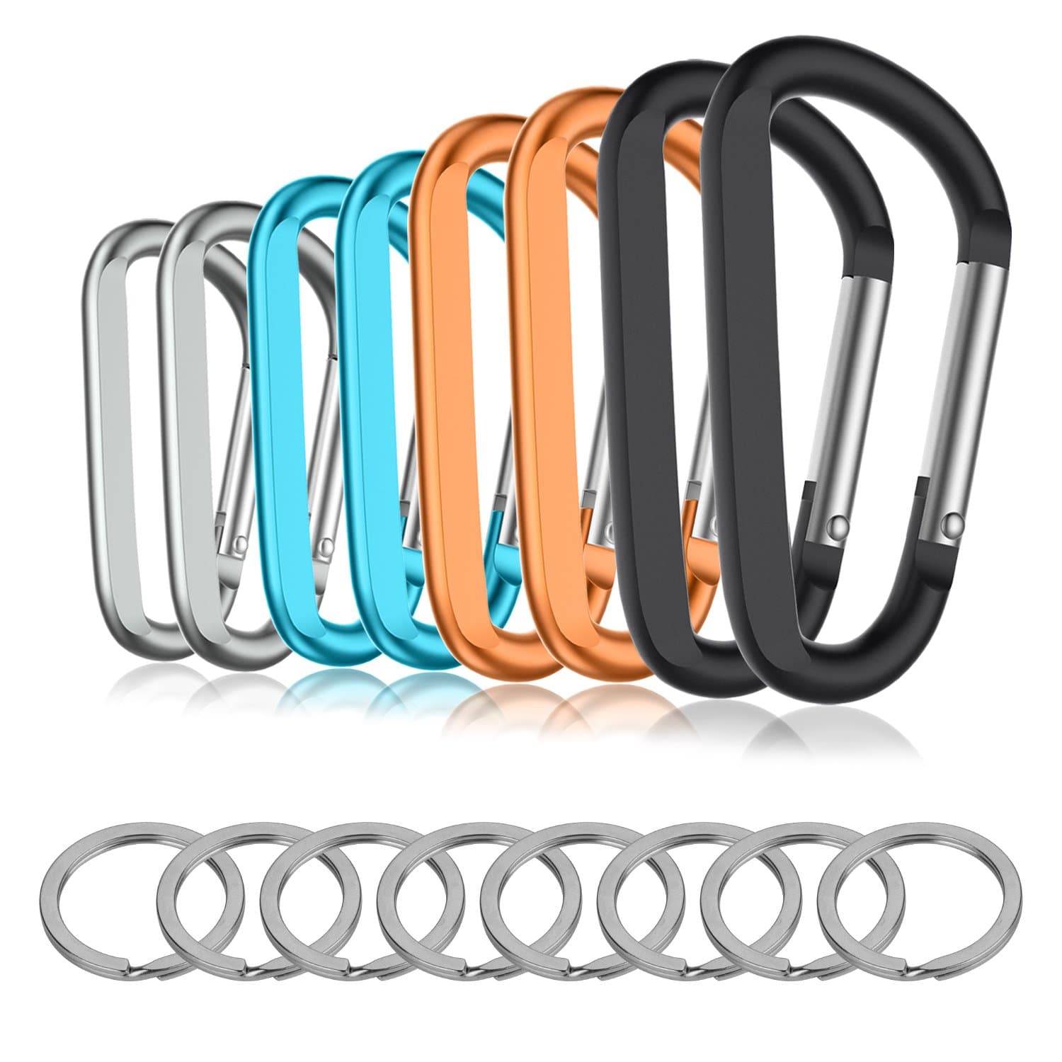 Michael Josh 8PCS 8CM Carabiner Keychain Clips with Keyring,Mini Aluminum D Ring Paracord for Outdoor Backpack Hiking Traveling and Key Chain Ring