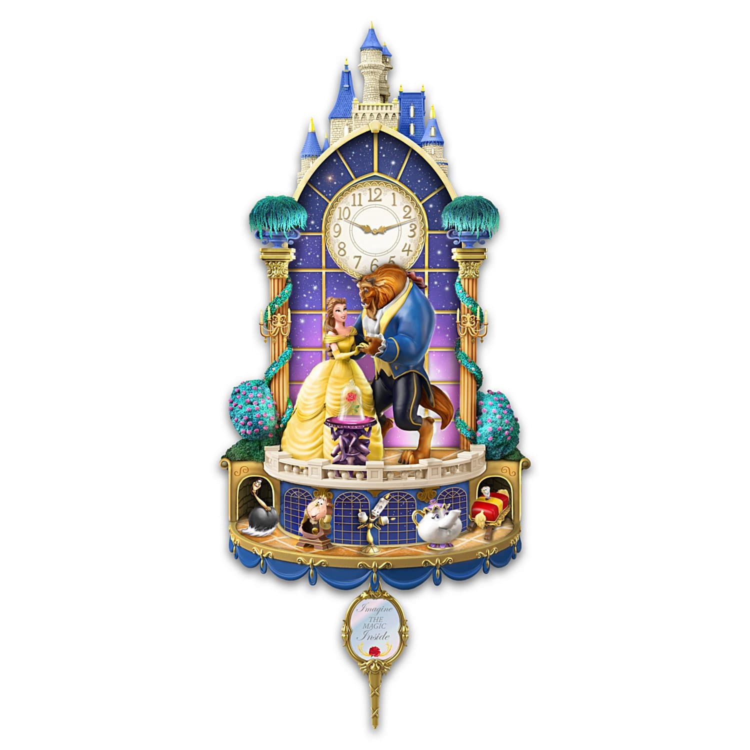The Bradford Exchange Disney Beauty and The Beast Happily Ever After Illuminated Hand-Sculpted Wall Clock