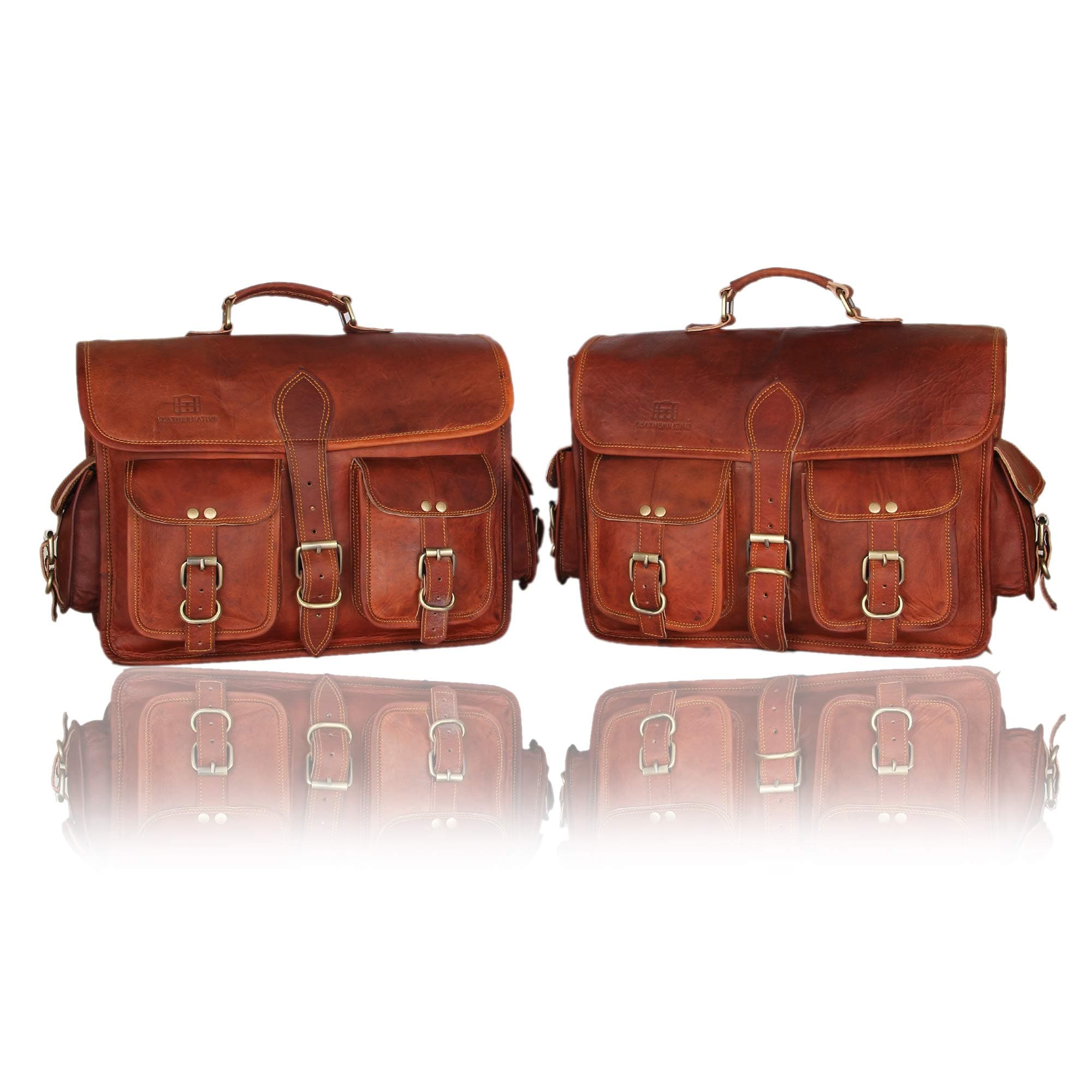 2 Side Pouch Brown Leather Motorcycle Side Pouch Saddlebags Saddle Bag Panniers (2 BAGS)