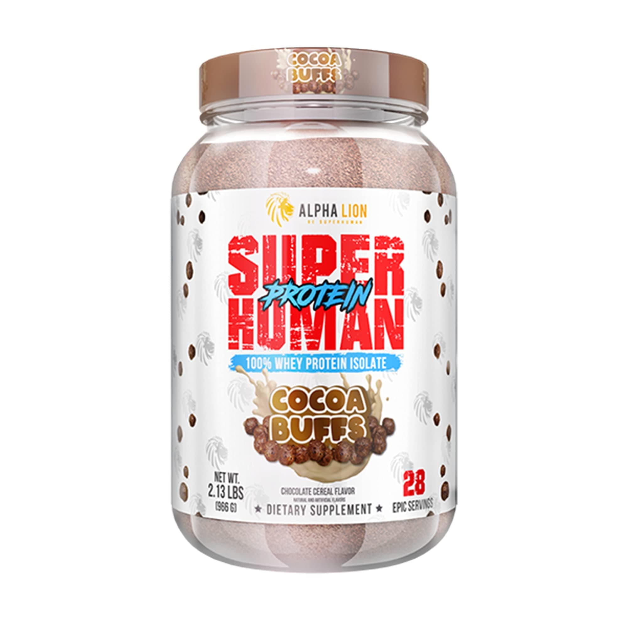 Superhuman Whey Protein Powder, Great Tasting Pure Whey Protein Isolate, Low Carb, Low Sugar, No Bloat Post Workout, Muscle Recovery & Growth (28 Servings, Cocoa Buffs)