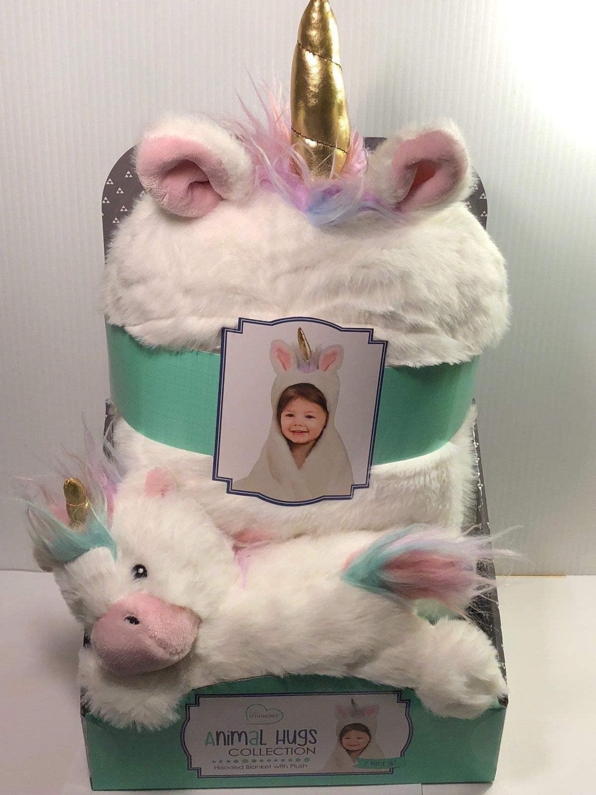 UUC Little Miracles Unicorn Animal Hugs Collection - Hooded Blanket with Plush, 2 Piece Set