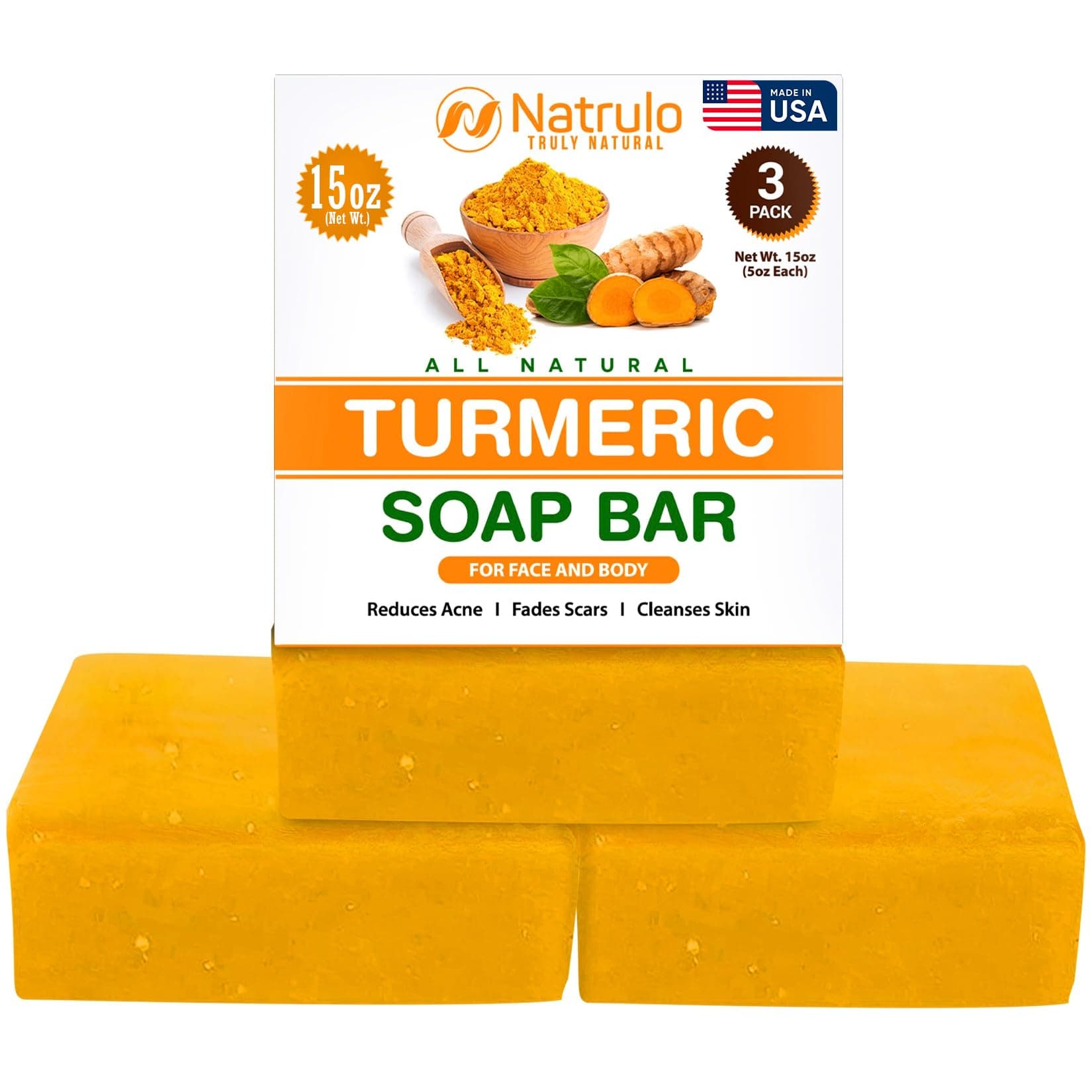 Natural Turmeric Soap Bar for Face & Body – Turmeric Skin Brightening Soap for Dark Spots, Intimate Areas, Underarms – Face Wash Reduces Acne, Fades Scars & Cleanses Skin – 5oz Bars