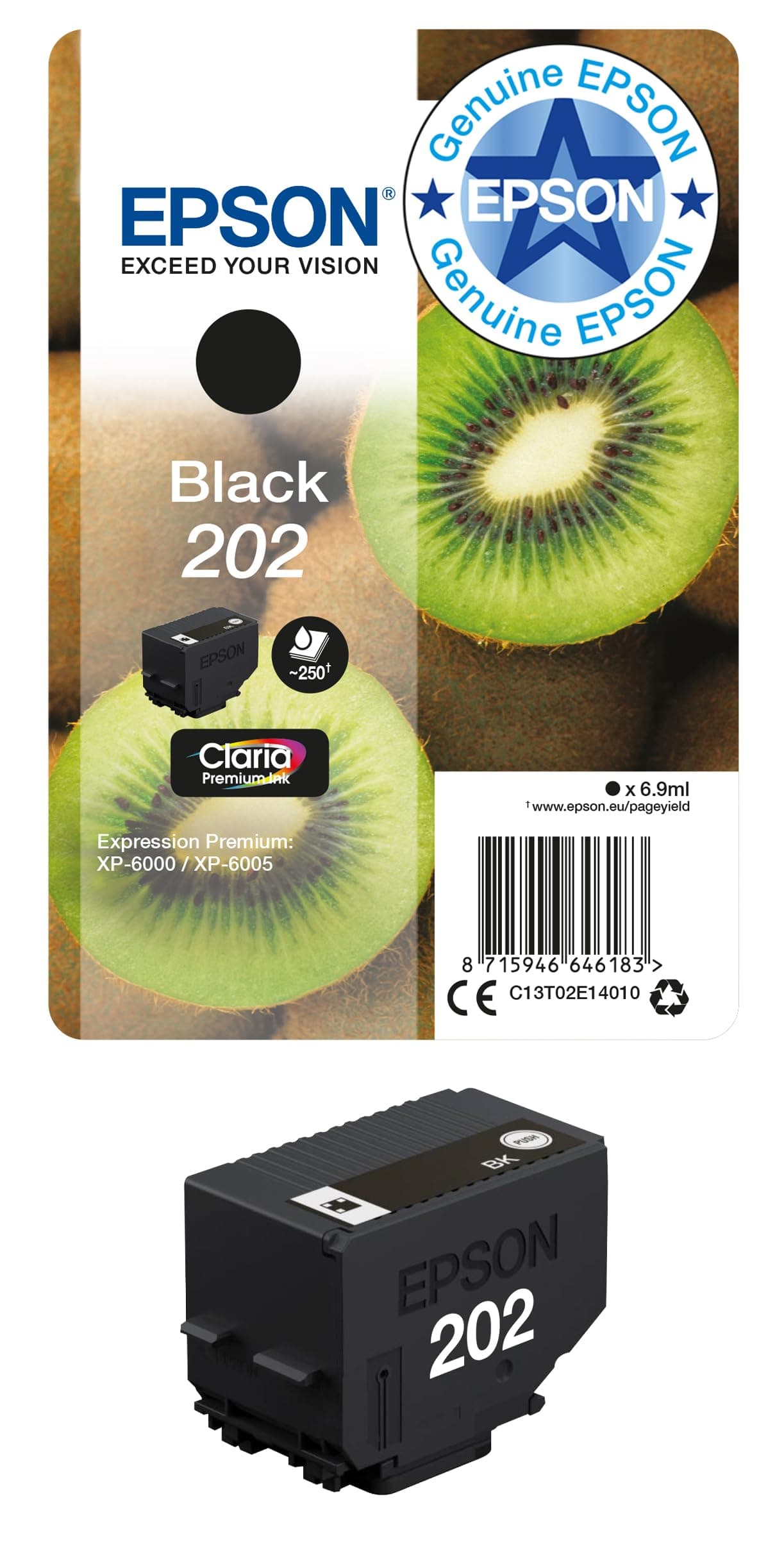 202 Black Kiwi Genuine, Claria Premium Ink Cartridge