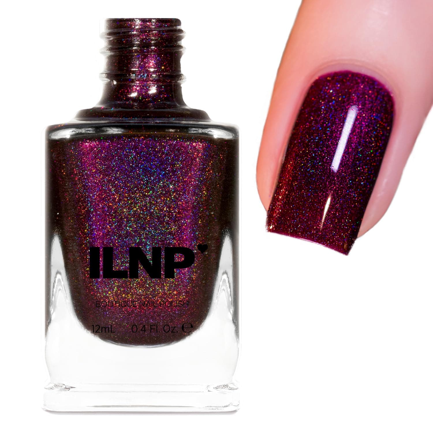 ILNP Black Orchid - Deep Burgundy Holographic Nail Polish, Chip Resistant, Non-Toxic, Vegan, Cruelty Free, 12ml