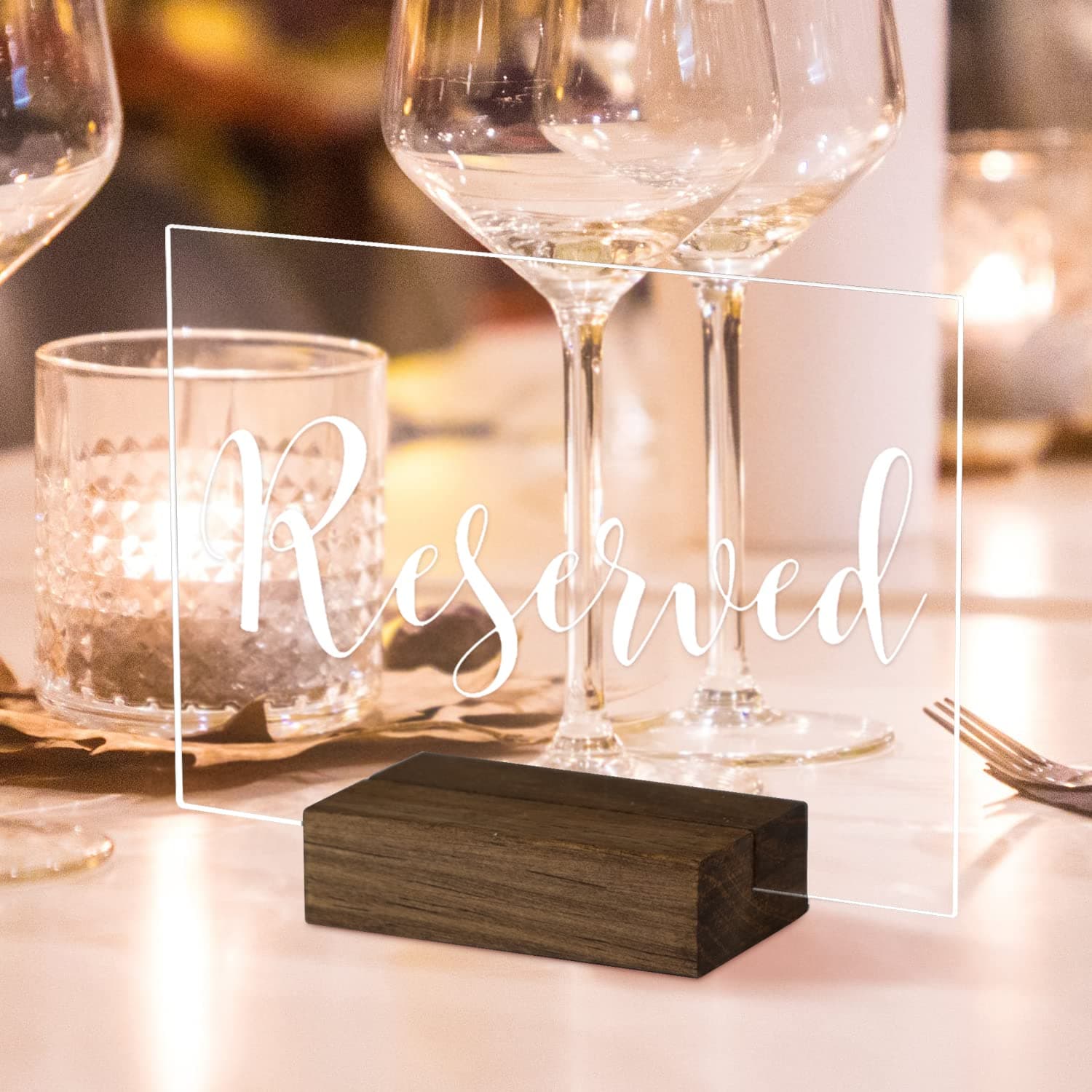 6 Pack Clear Reserved Table Signs with Wood Stand-4x6 Inch Acrylic Wedding Sign Guest Reservation Table Sign Clear Reserved Signs for Wedding Reception, Restaurants, Banquets (4x6 Inch, Clear)