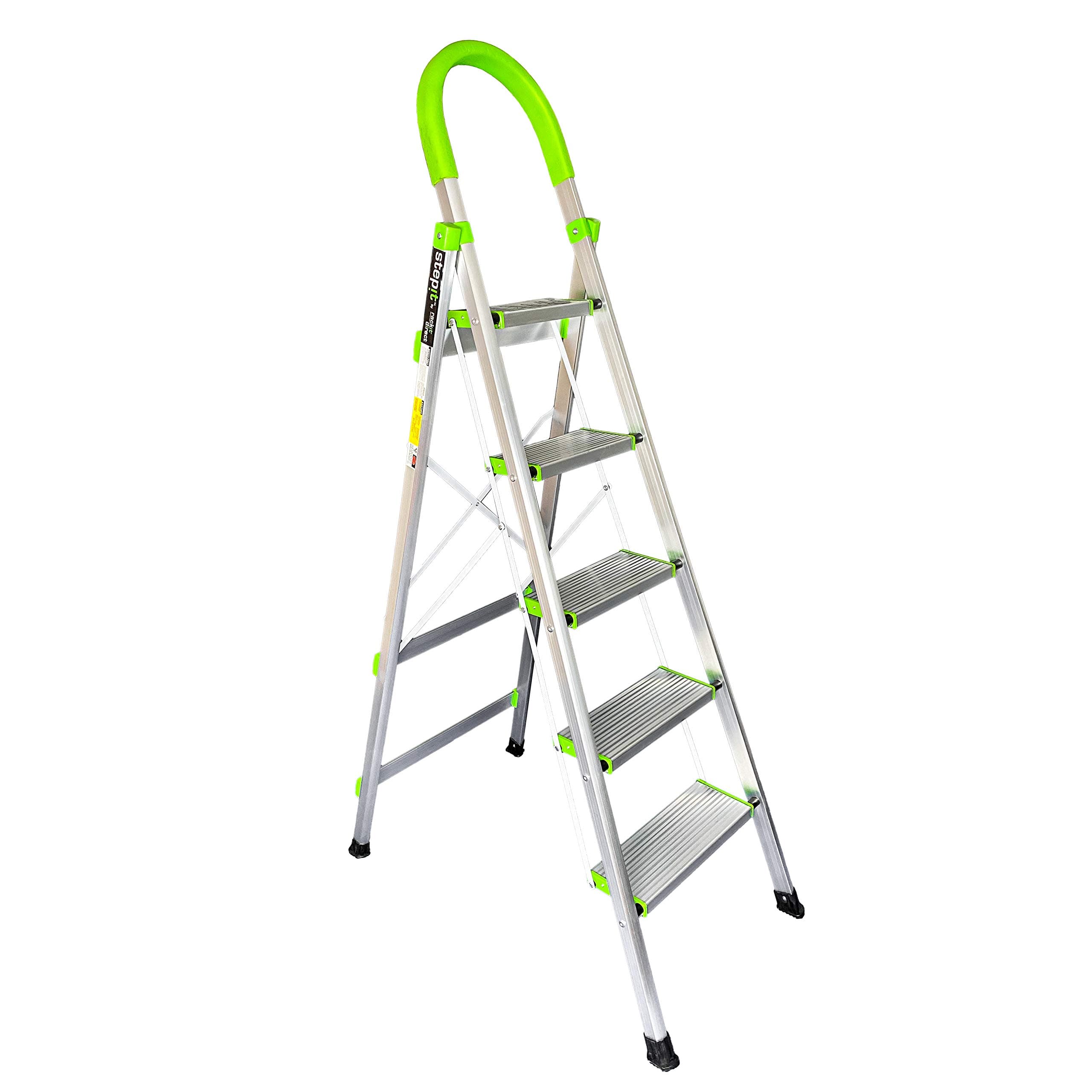 Rackit StepIt 5 Step Ladder - Portable Folding Five Step Ladders with Wide Steps | Soft Grip Step Ladders with Rubber Hand Grip | 150kg Capacity - Safety Step Ladders