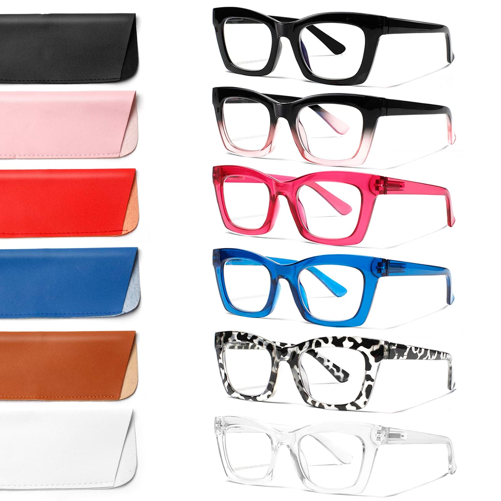 ZOECENT 6 Pack Oprah Style Reading Glasses for Women Blue Light Blocking Computer Square Readers with Spring Hinge