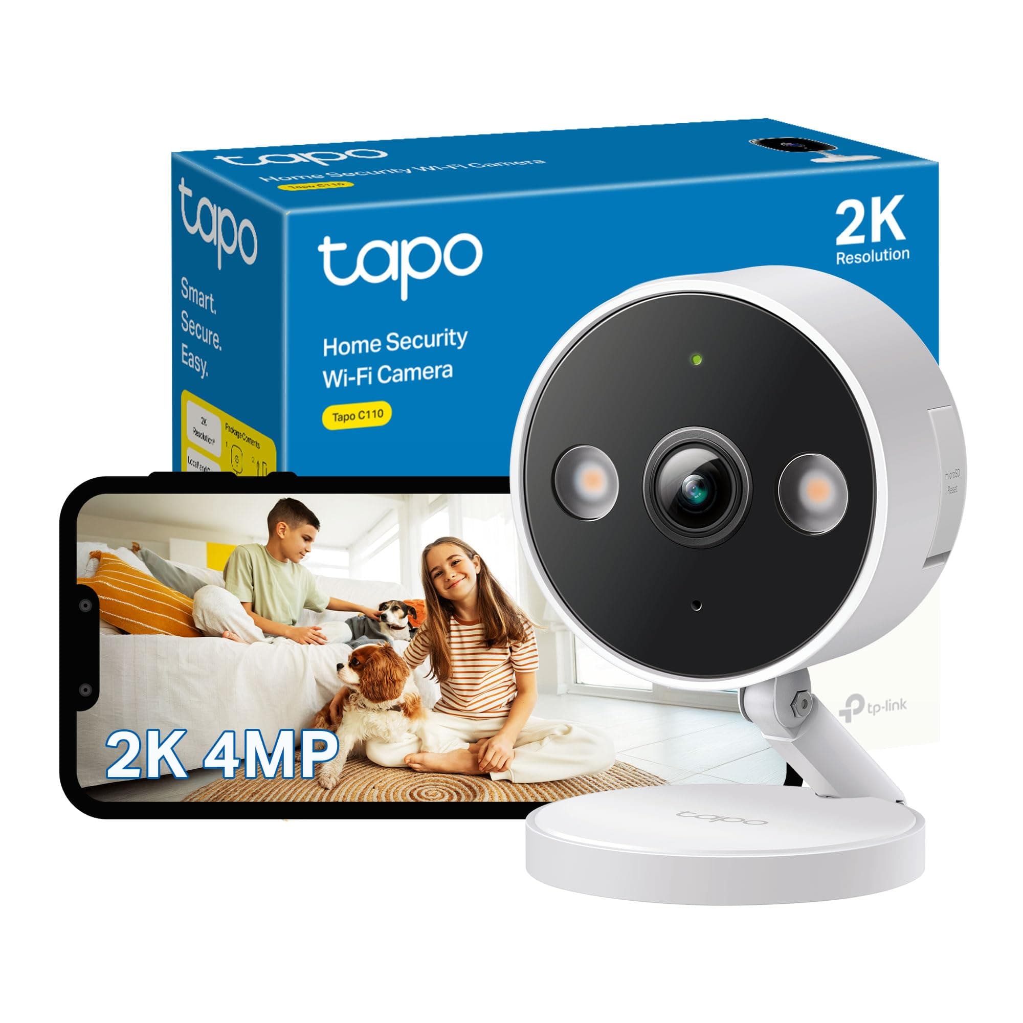 Tapo 2K Indoor/Outdoor Wi-Fi Home Security Camera, IP66 Weatherproof, AI&Baby Cry Detection, Colour Night Vision, Cloud & SD Card Storage up to 512G, work with Amazon Alexa & Google C120