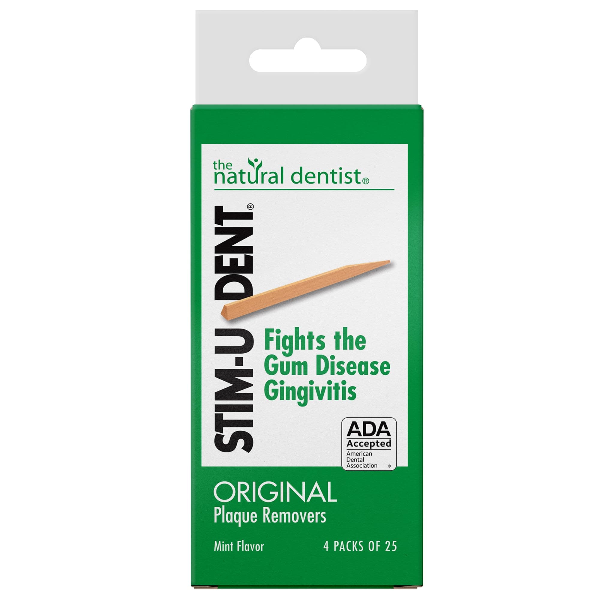 Johnson & Johnson Stim-U-Dent Plaque Removers, Mint Flavor, 4 Packs of 25 (100 Picks)