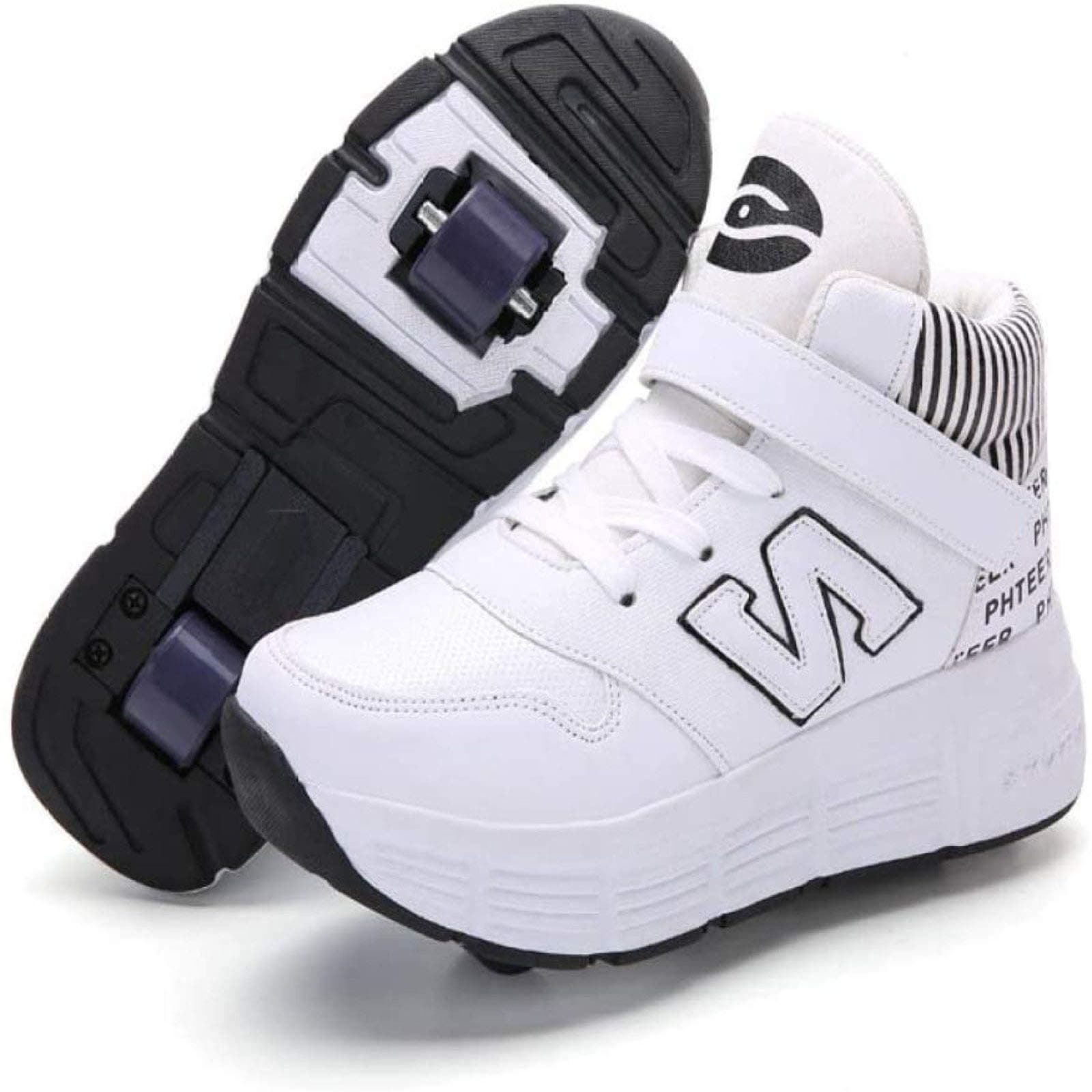 Unisex Kids LED Roller Skate Shoes with Double Wheels High Top Retractable Technical Skateboarding Sport Outdoor