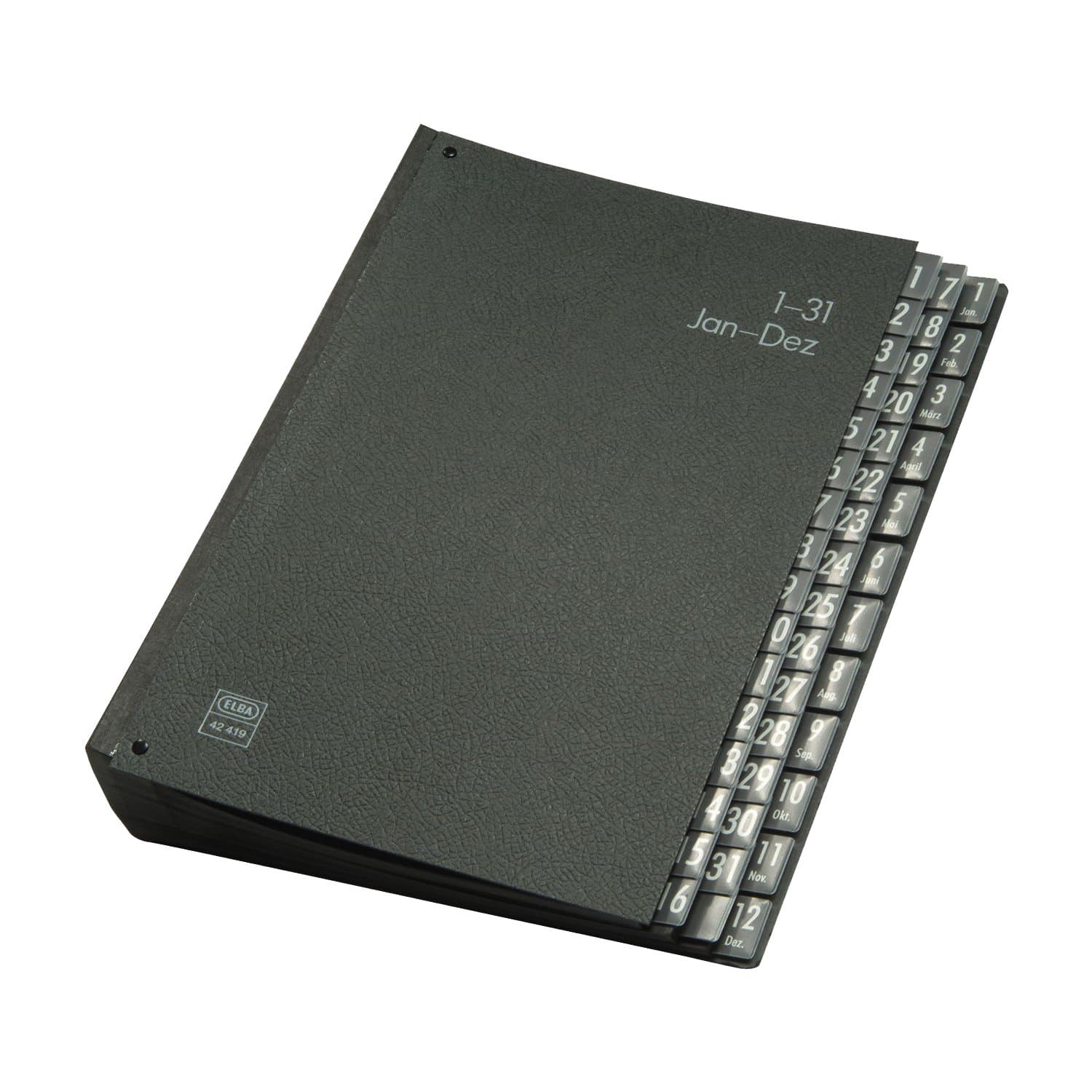 Elba Pultordner A4, 1-31 und 1-12, Jan.-Dez., 44 Fächer, aus Hartpappe, schwarz