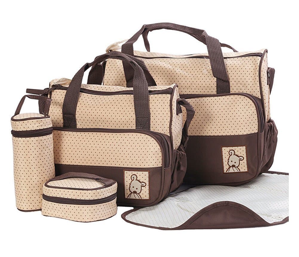 5pcs Baby bag Baby Nappy Changing Bag Set Diaper Bag Brand new (Brown)