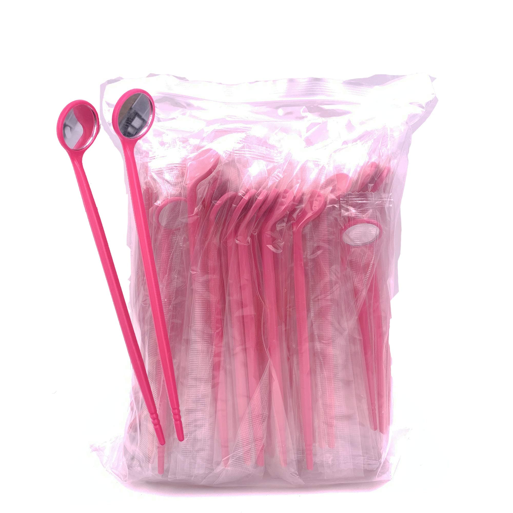 100pcs Disposable Dental Exam Mouth Mirrors Oral Dental Mirror Plastic Dental Instrument (Pink)