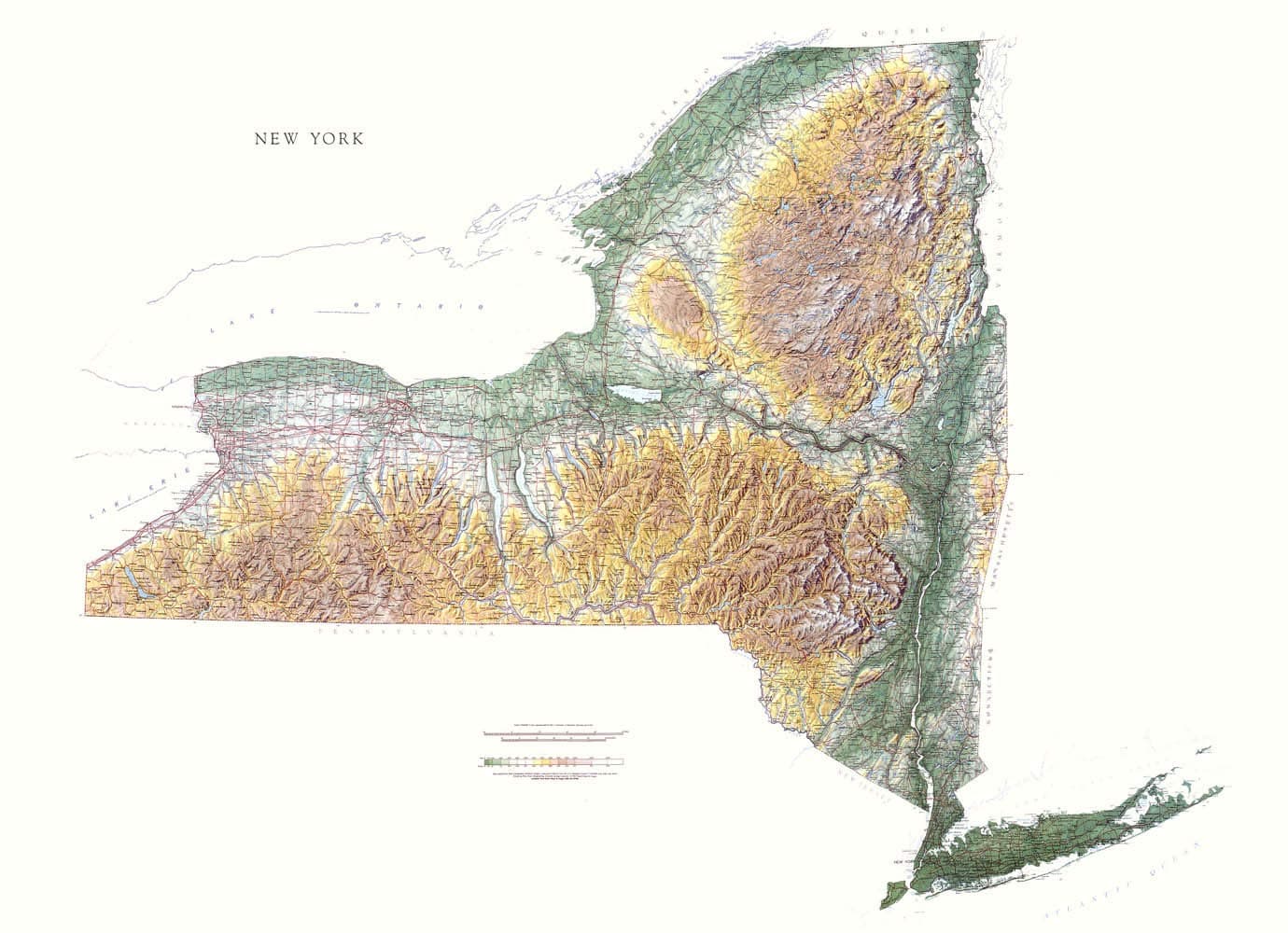 Raven Maps New York State Topographic Wall Map, Laminated Print