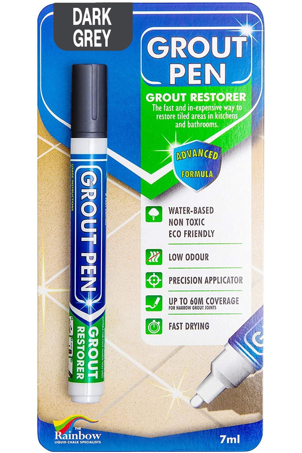 Rainbow Chalk Markers Limited Grout Pen For restoring tile grout. Dark Grey 5mm wide nib