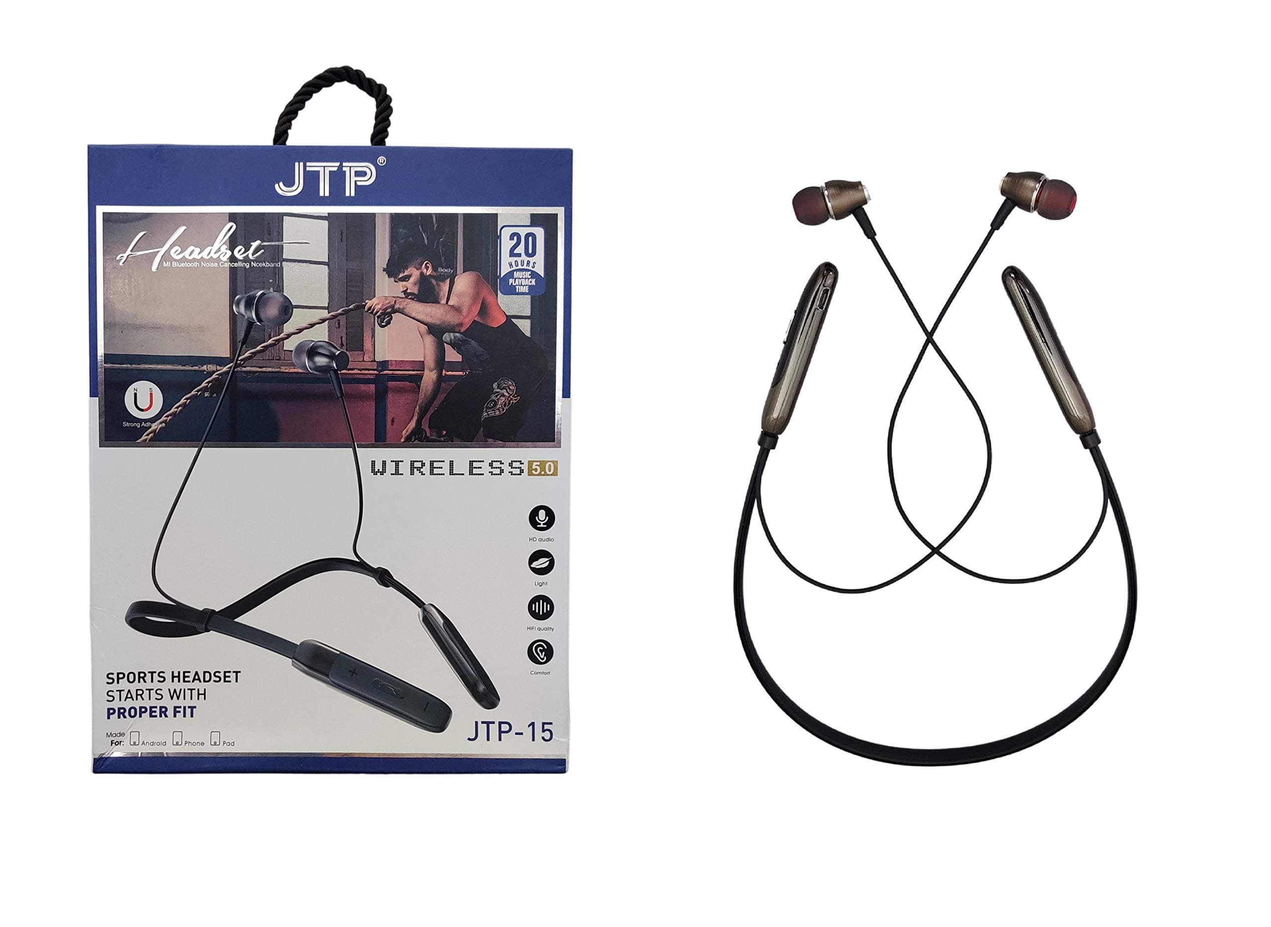 JTP 15 Wireless Bluetooth In Ear Neckband Earphone with Mic