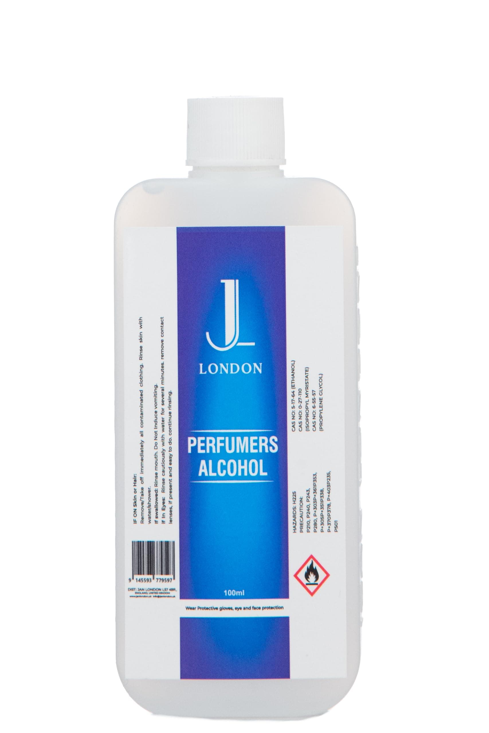 Jan London's Perfumers Alcohol, Ethanol, Isopropyl Myristate, and Propylene blend empowers you to create custom scents for perfumes, aftershaves, diffusers, and room sprays 100ml