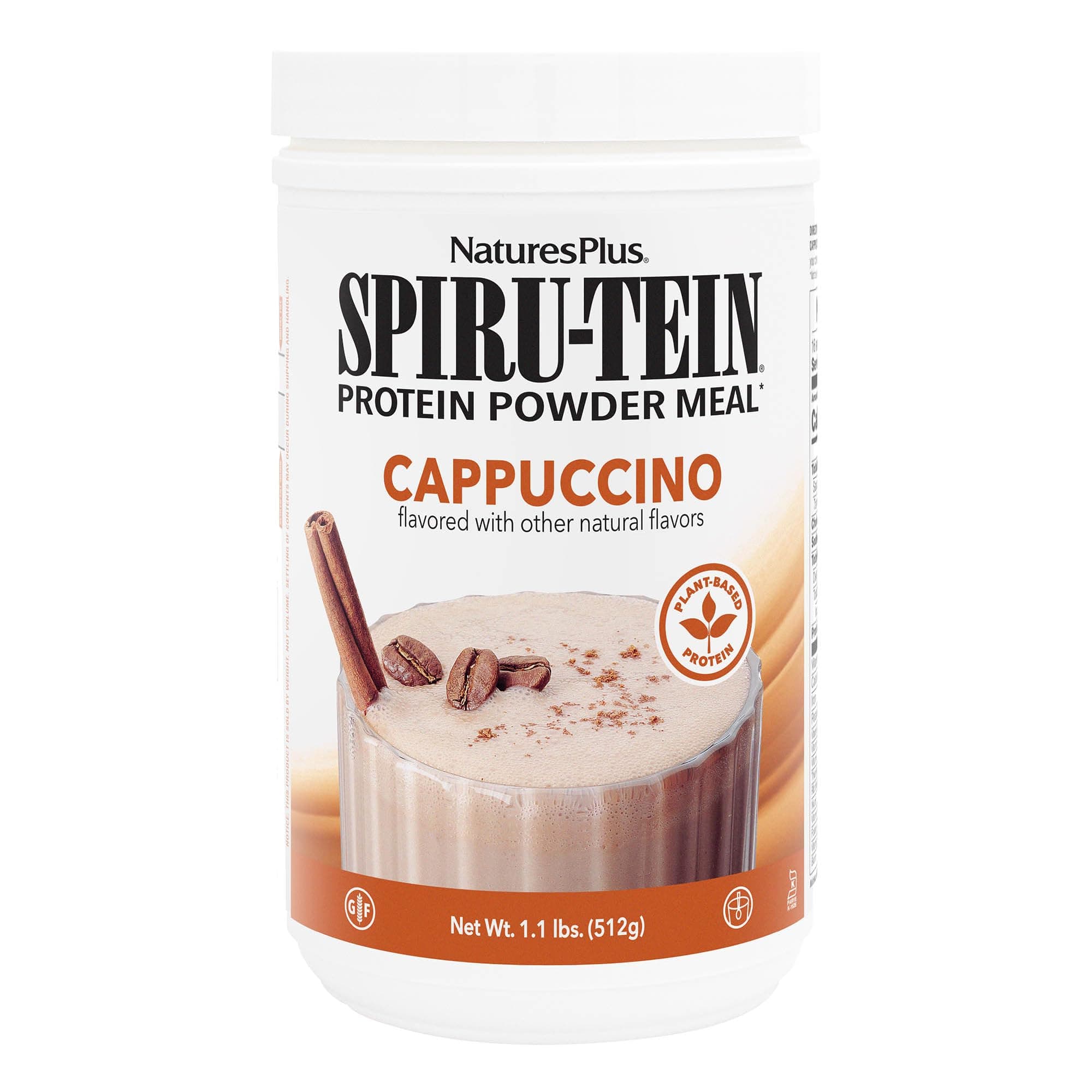 SPIRU-TEIN, Cappuccino - 1.1 lbs - Plant-Based Protein Shake - Non-GMO, Vegetarian, Gluten Free - 16 Servings